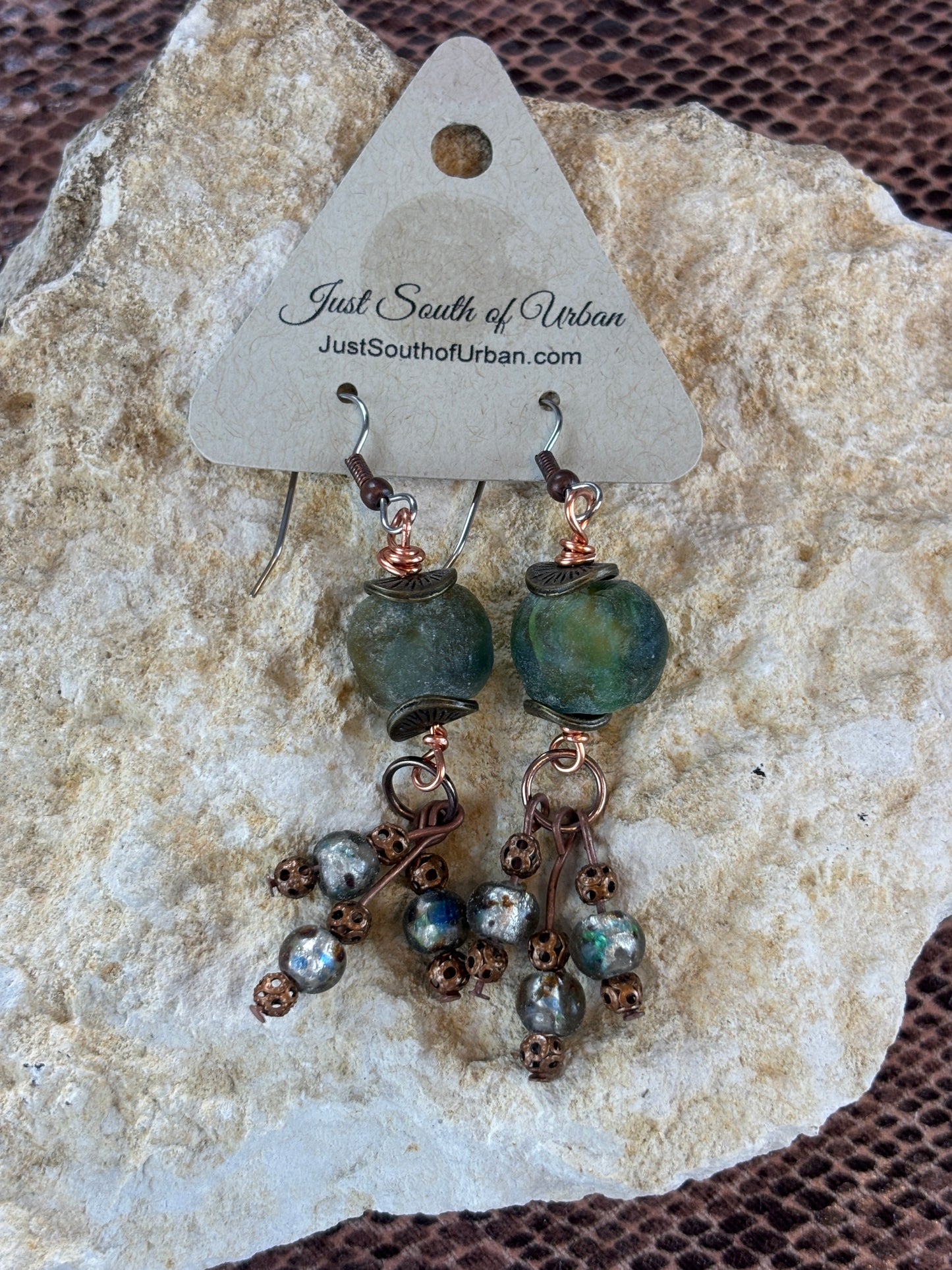 Glorious Green Handmade African Glass Beaded Earrings, 2.5"
