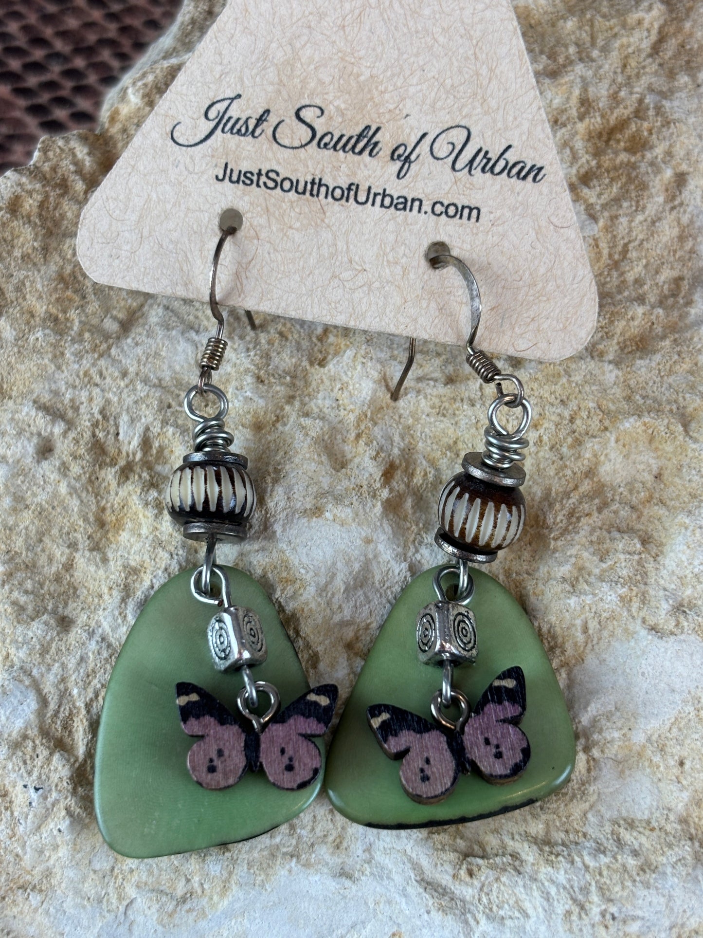 Butterfly Dangle Earrings with GreenTagua Nut Beads