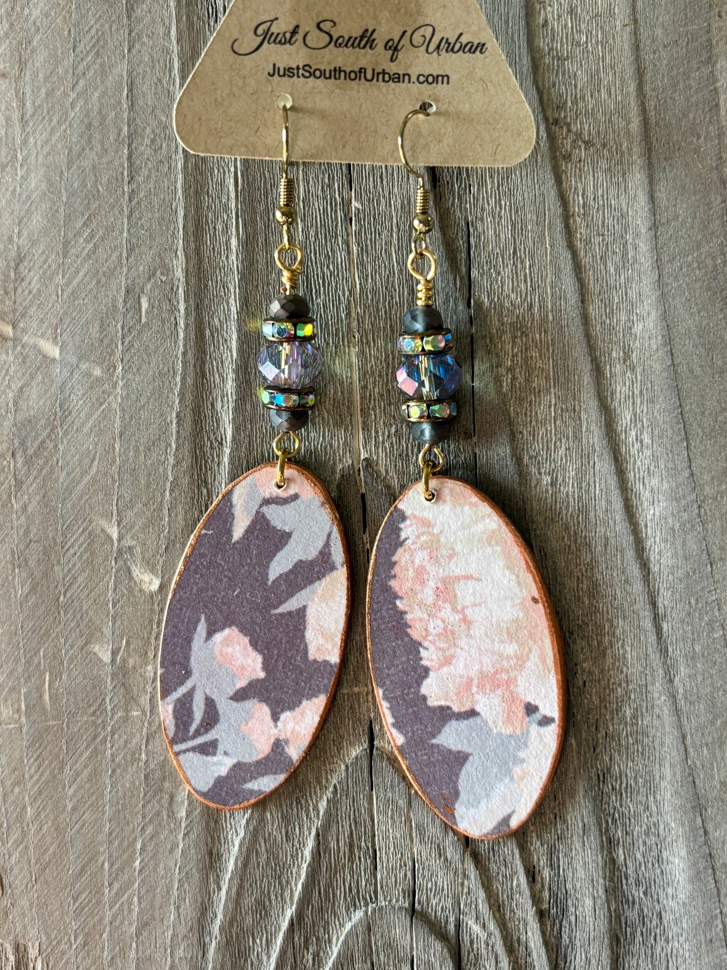 Romantic Floral Decoupage Earrings, Long 4" x 1", Handmade