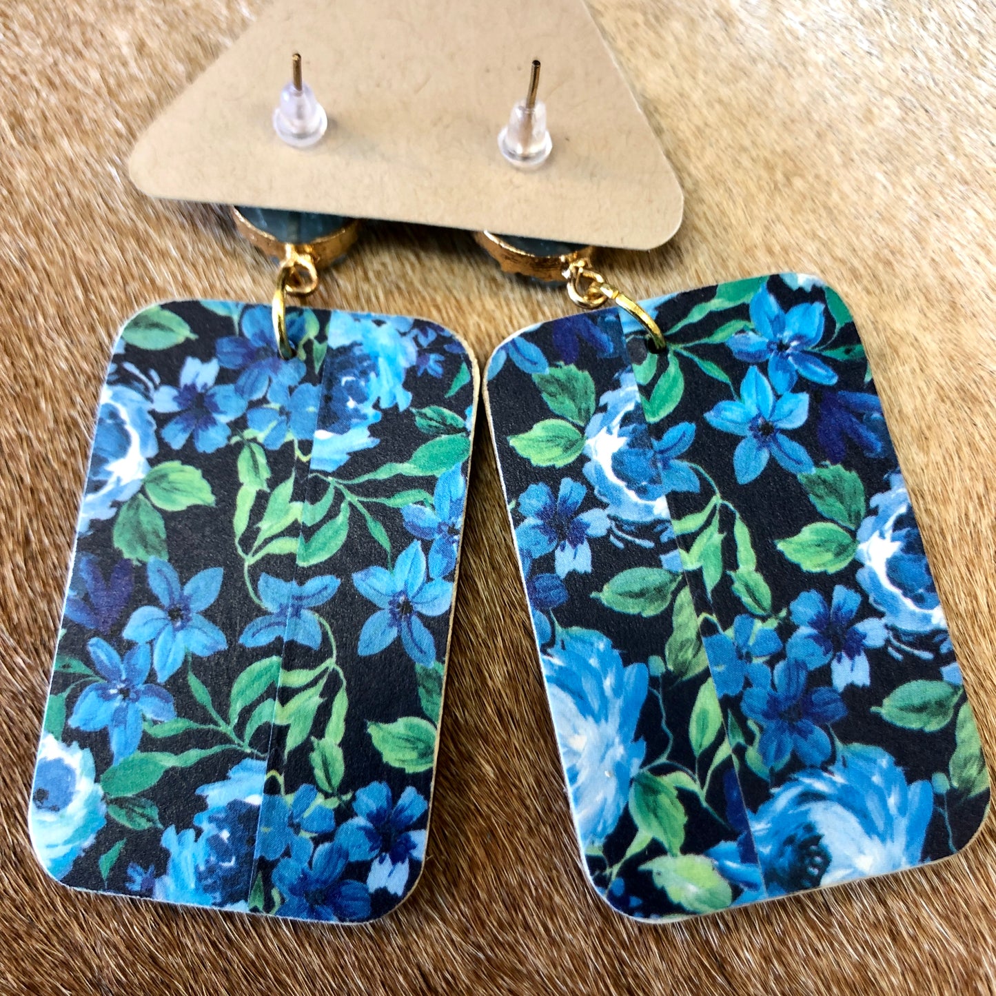 Whimsical Mexican Portrait Art with Butterflies, Blue, Black and White, Druzy Post