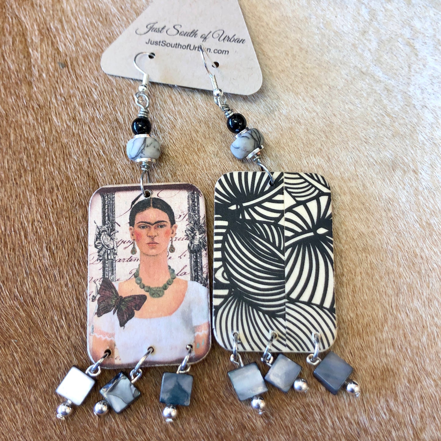 Whimsical Mexican Art with Butterflies, Handmade with Mother of Pearl Beads