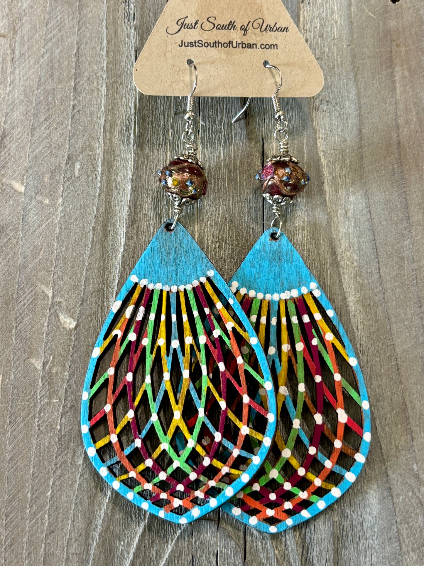 Big BOLD BlUE Boho Earrings, Hand Painted Artisan Earrings, Statement Lightweight Pieces