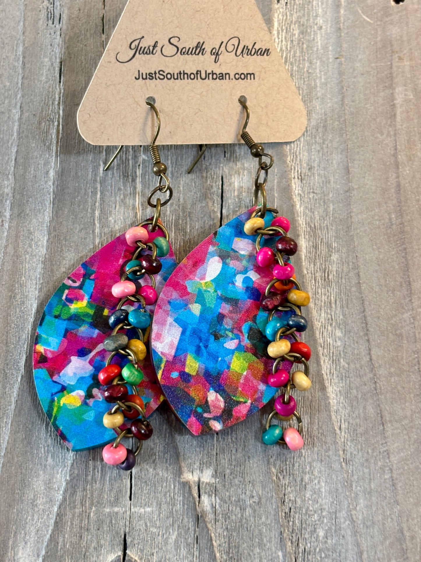 Multi-Color Abstract Art Hippie Beaded Boho Earrings, 3" Long