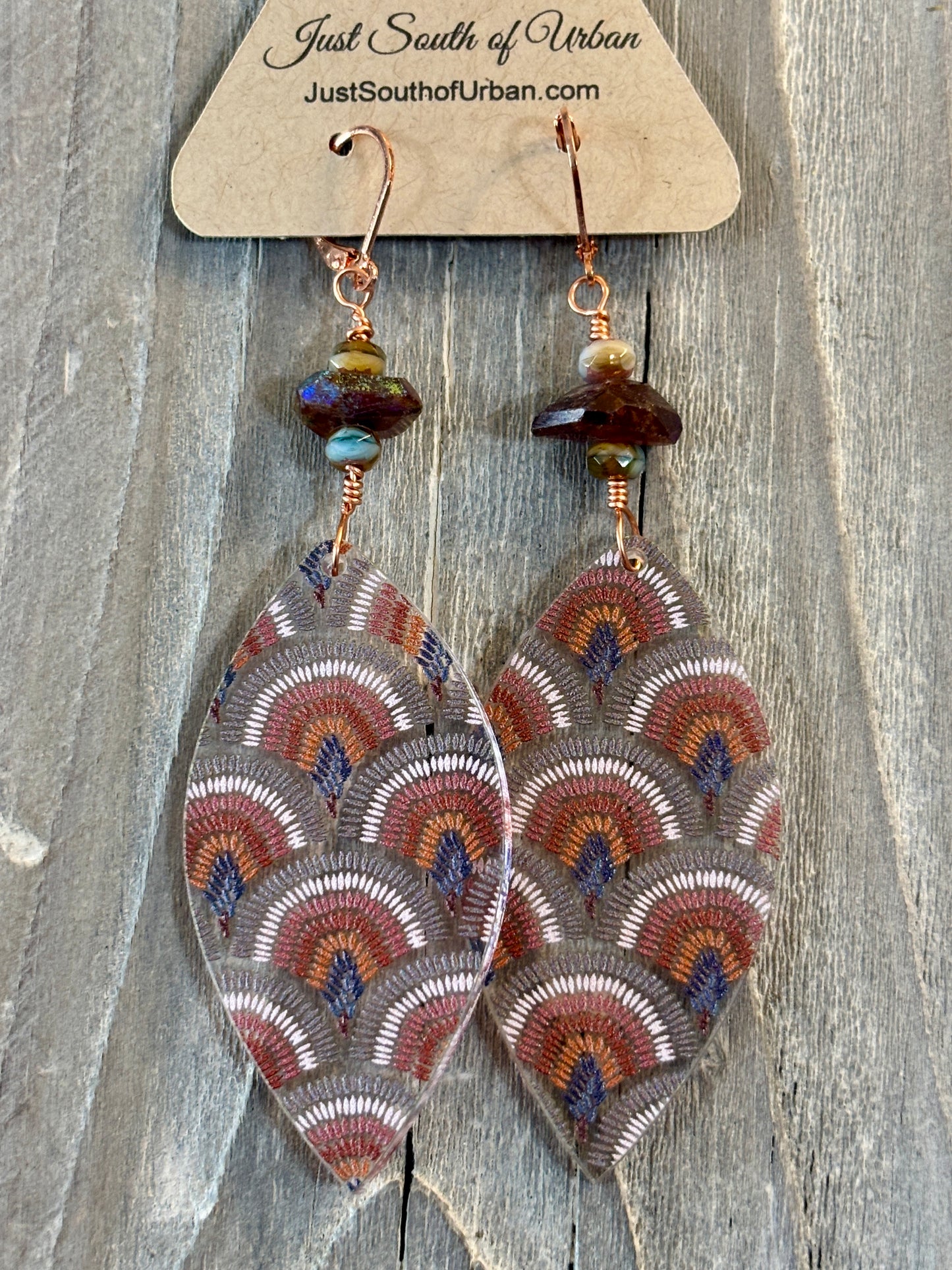 Tribal Shield Ethnic Style Bohemian Earrings, 3.5" Long