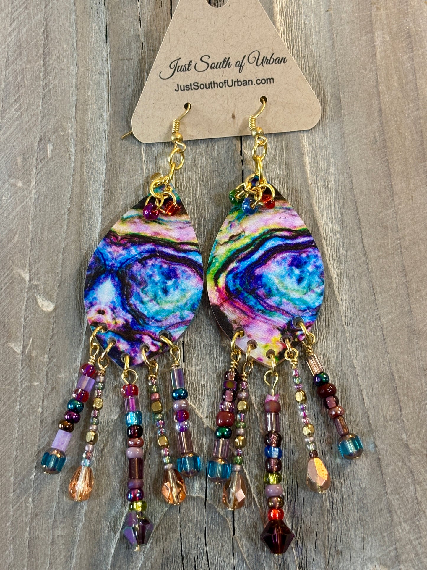 Teardrop Acrylic Geode Chandelier Earrings 4.5" Handmade