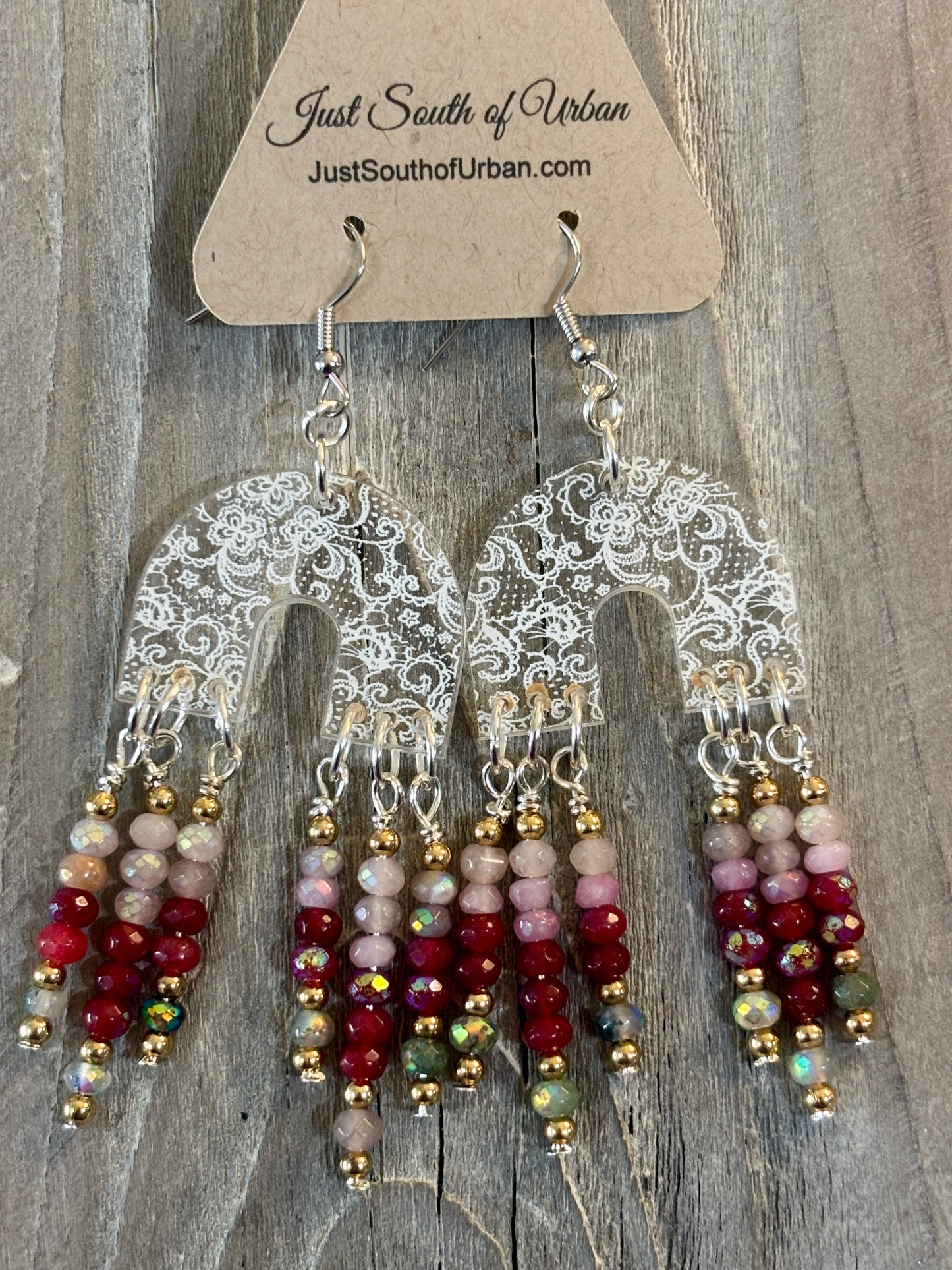 Lacey Acrylic and Faceted Gemstone Earrings
