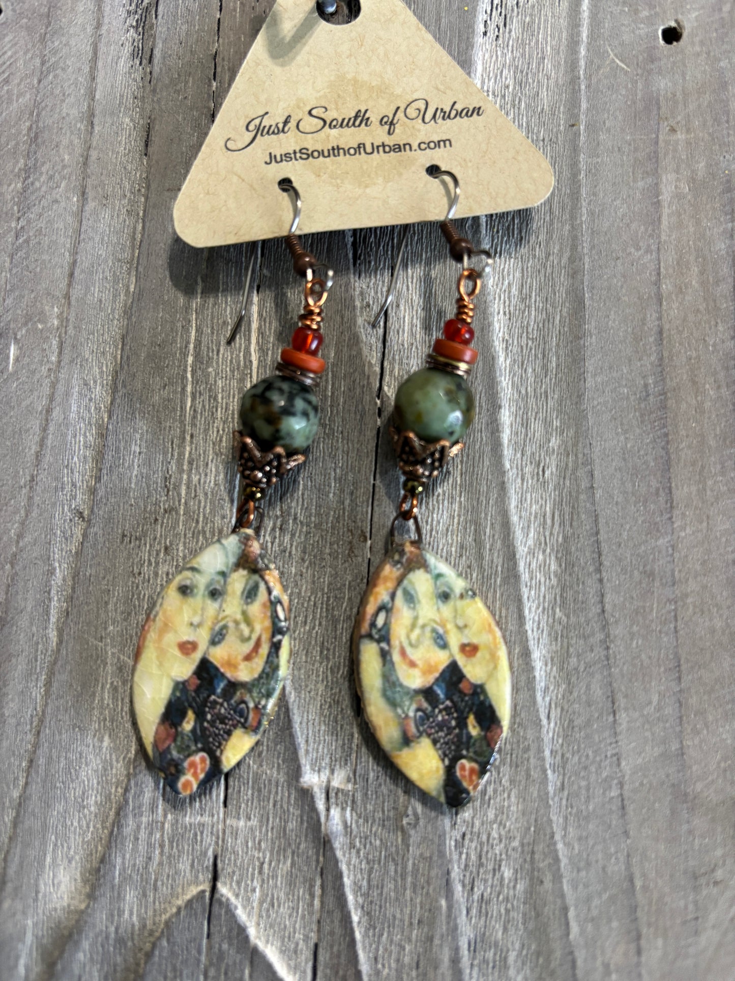 Fine Art Earrings, A Tale of Two Women, Handmade Artisan Bohemian Earrings