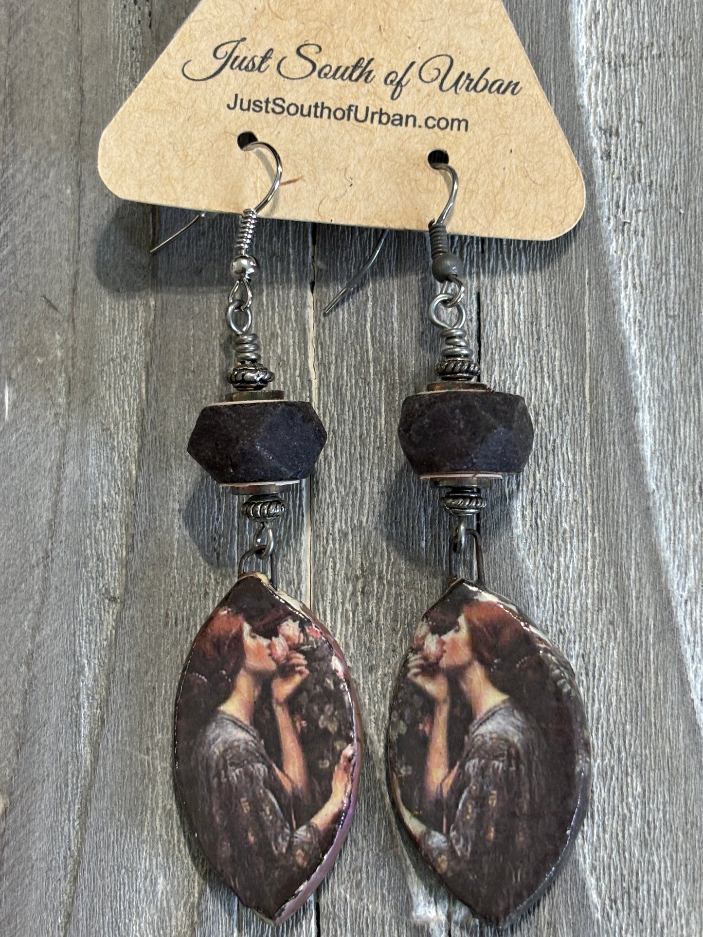 STOP and Smell the Roses, Romantic Portrait, Trendy Boho Earrings, Long 3.25", 80cm