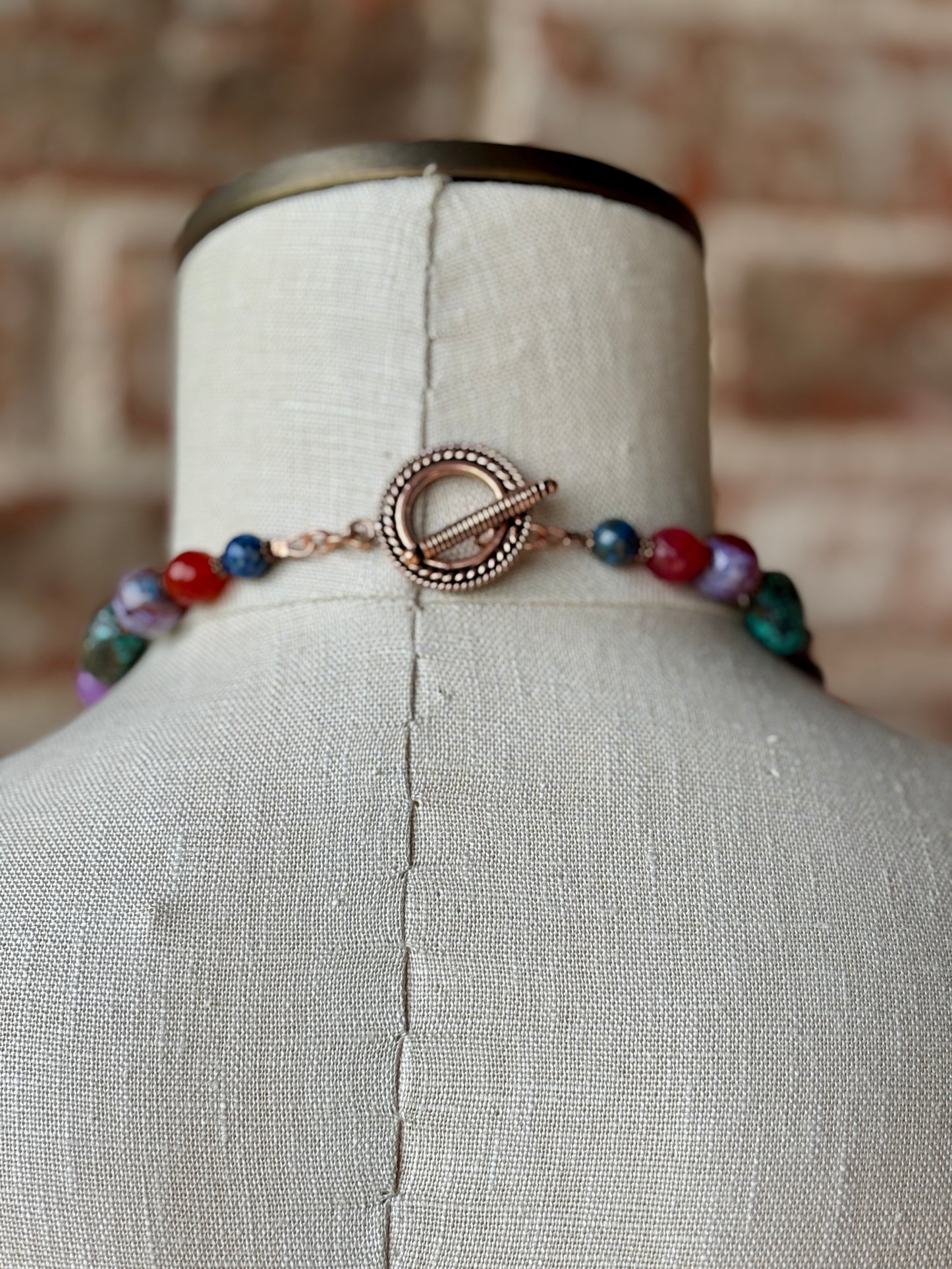 Authentic Turquoise and Gemstone Necklace with Artisan hand crafted Coyote/Wolf Copper Pendant