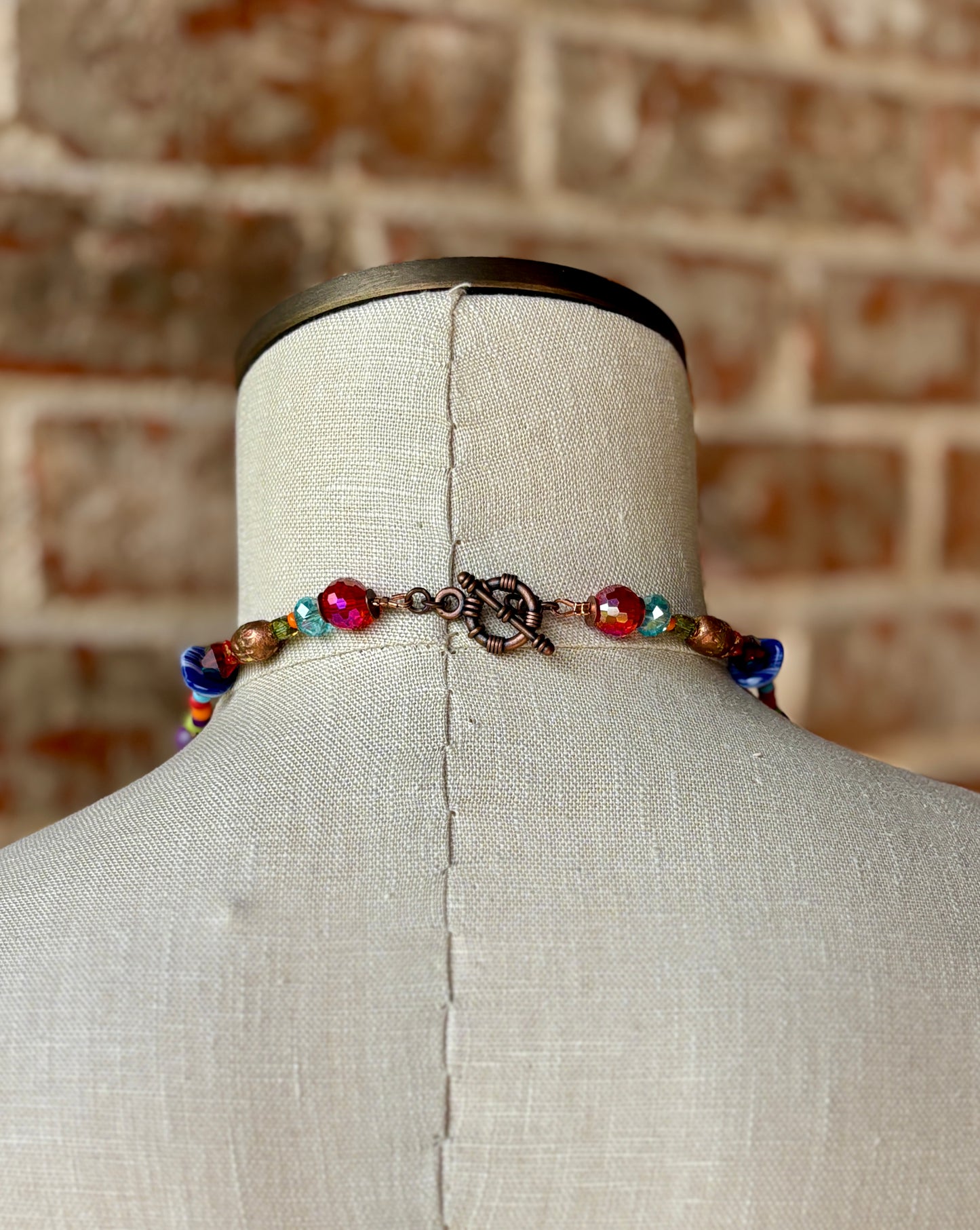 Crazy Hair Day Artisan Crafted Copper Pendant Necklace Flooded with Vibrant Faceted Glass Beads
