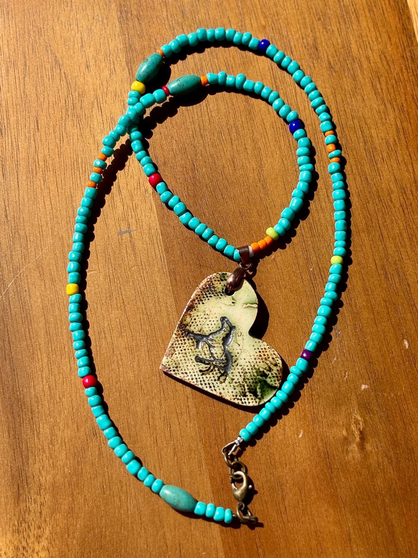 Native American Horse Art Heart Shaped Ceramic Handmade Pendant