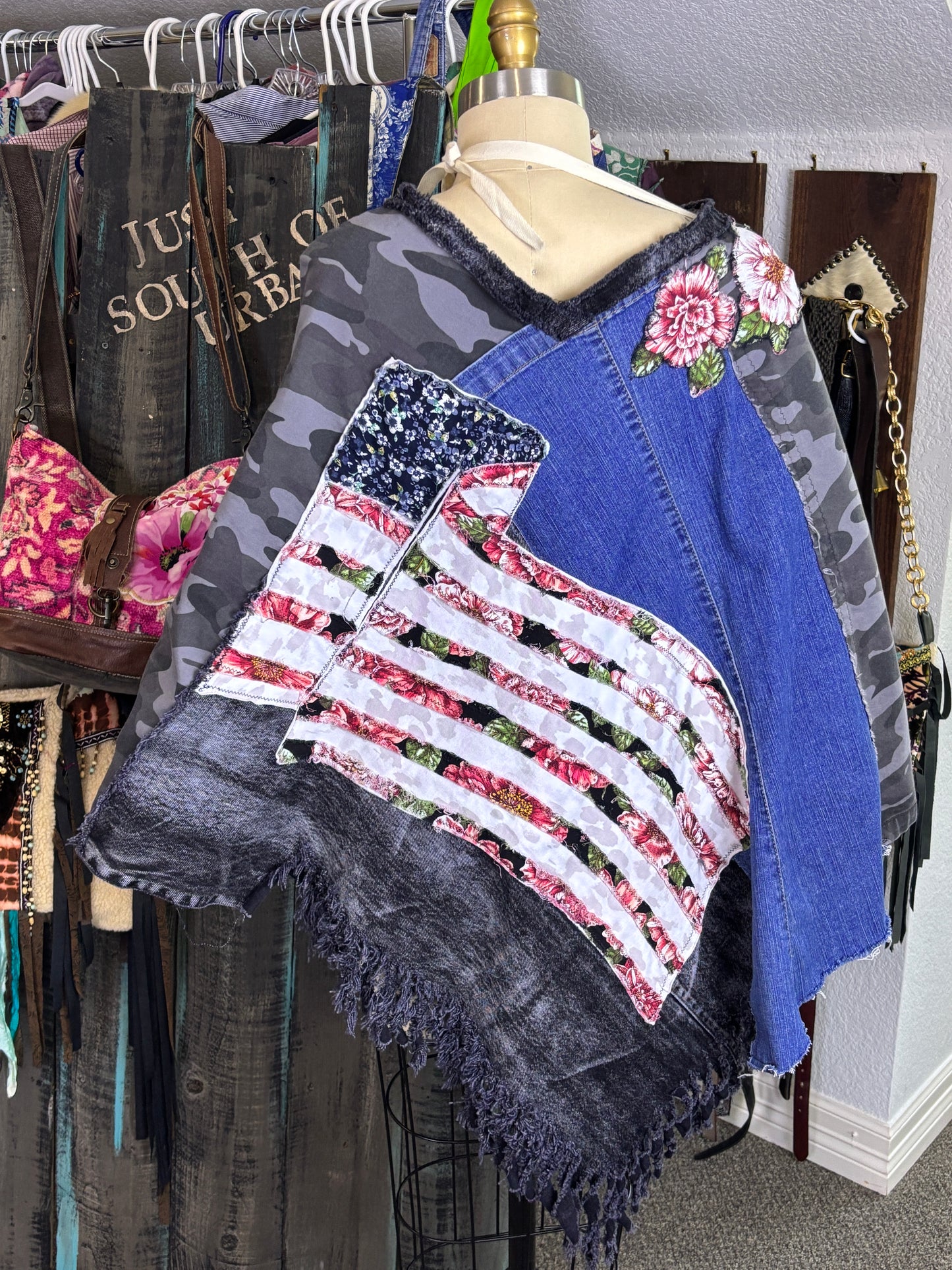 American Woman Poncho, Up-cycled Denim