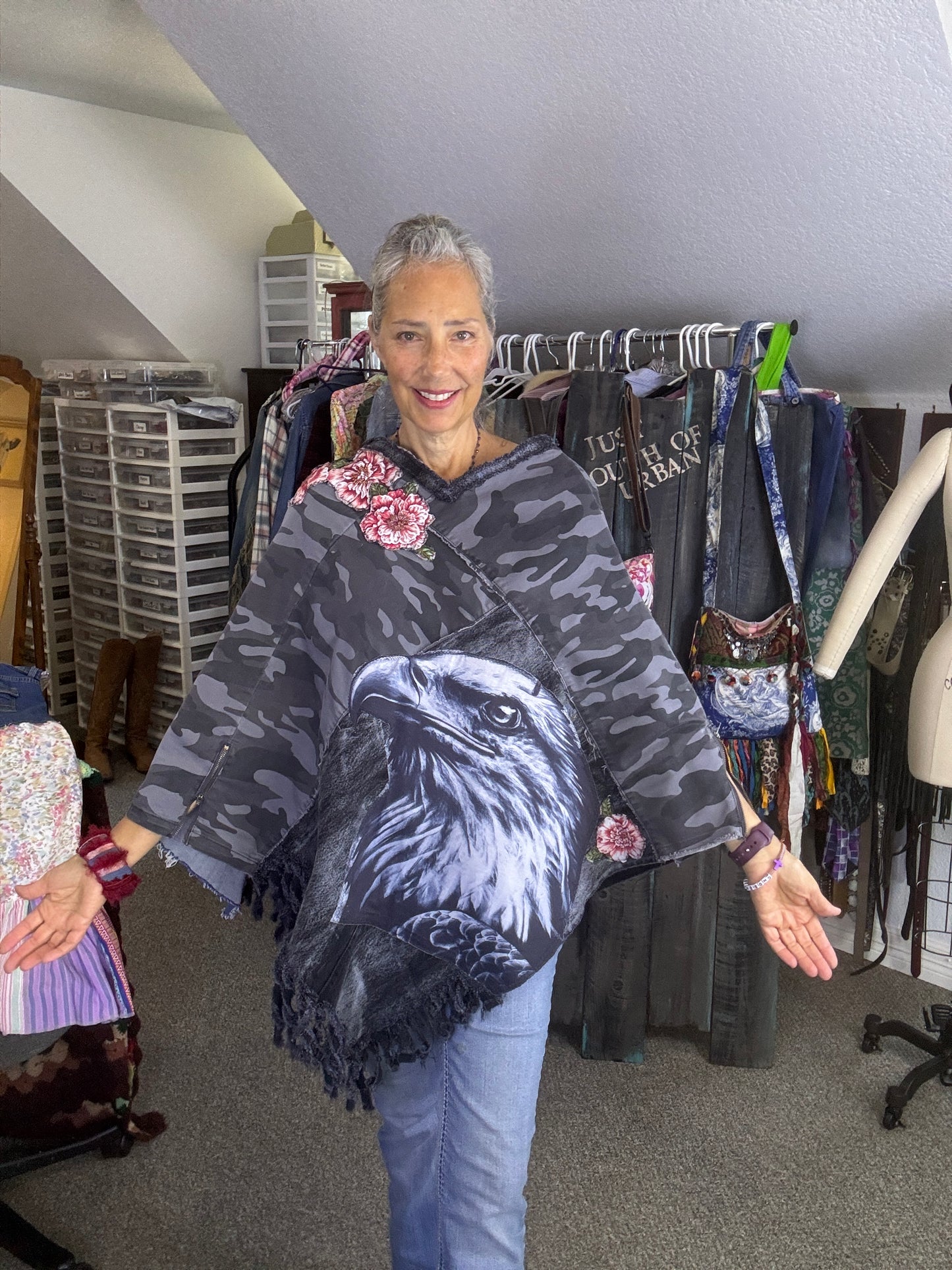 American Woman Poncho, Up-cycled Denim