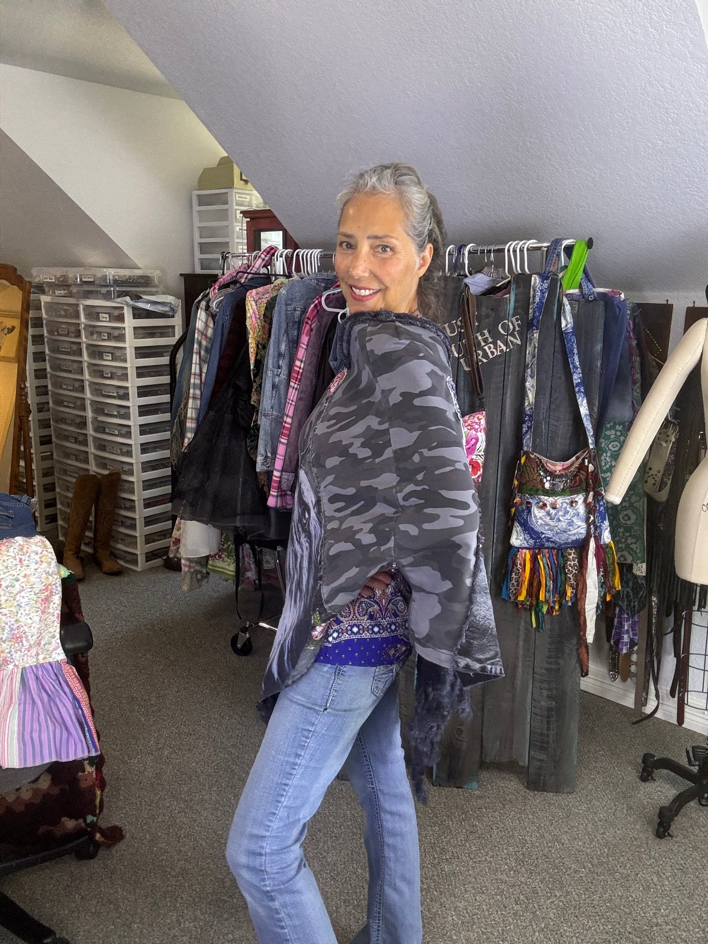 American Woman Poncho, Up-cycled Denim