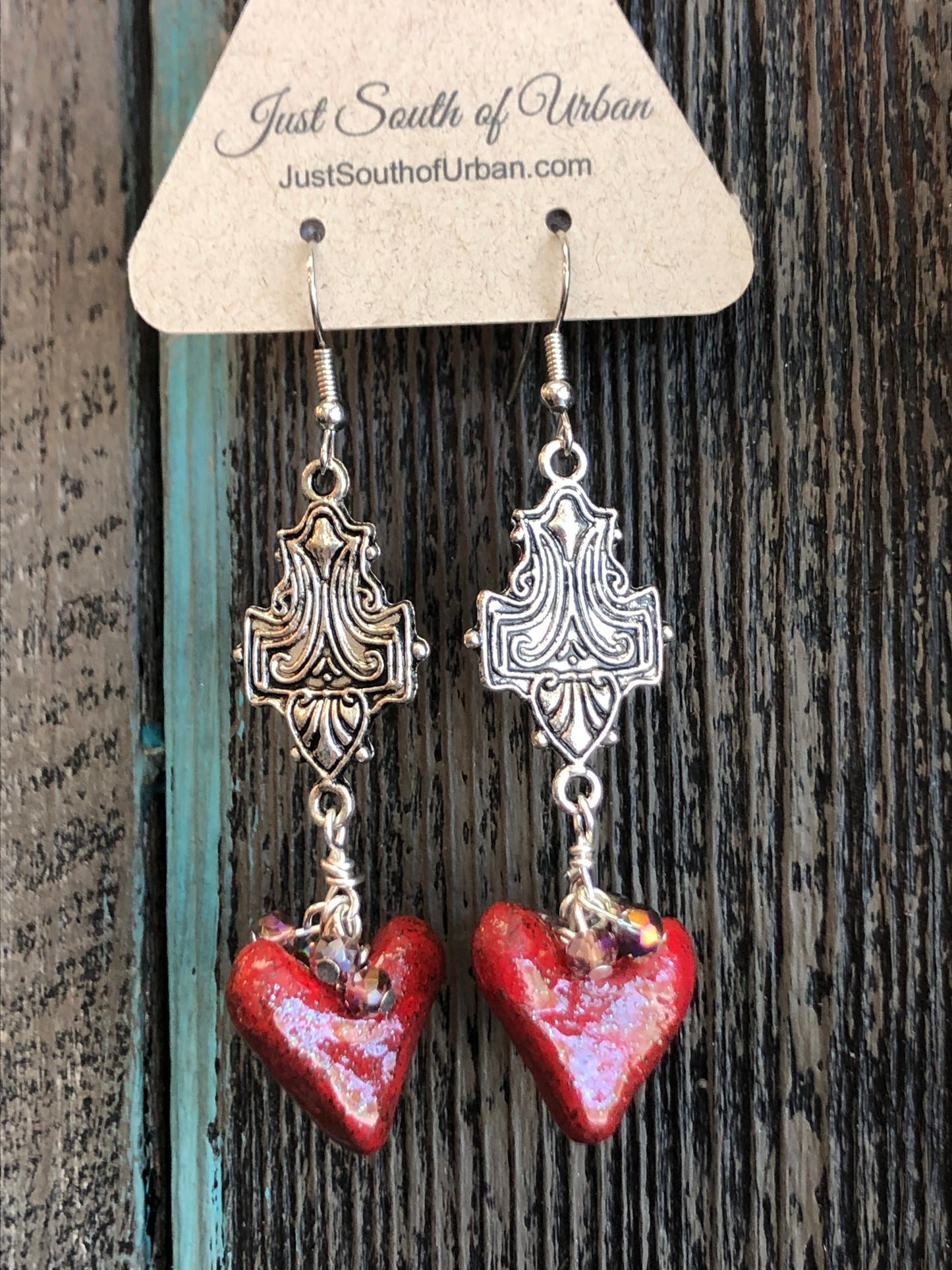 Red Heart Ceramic Beaded Earrings