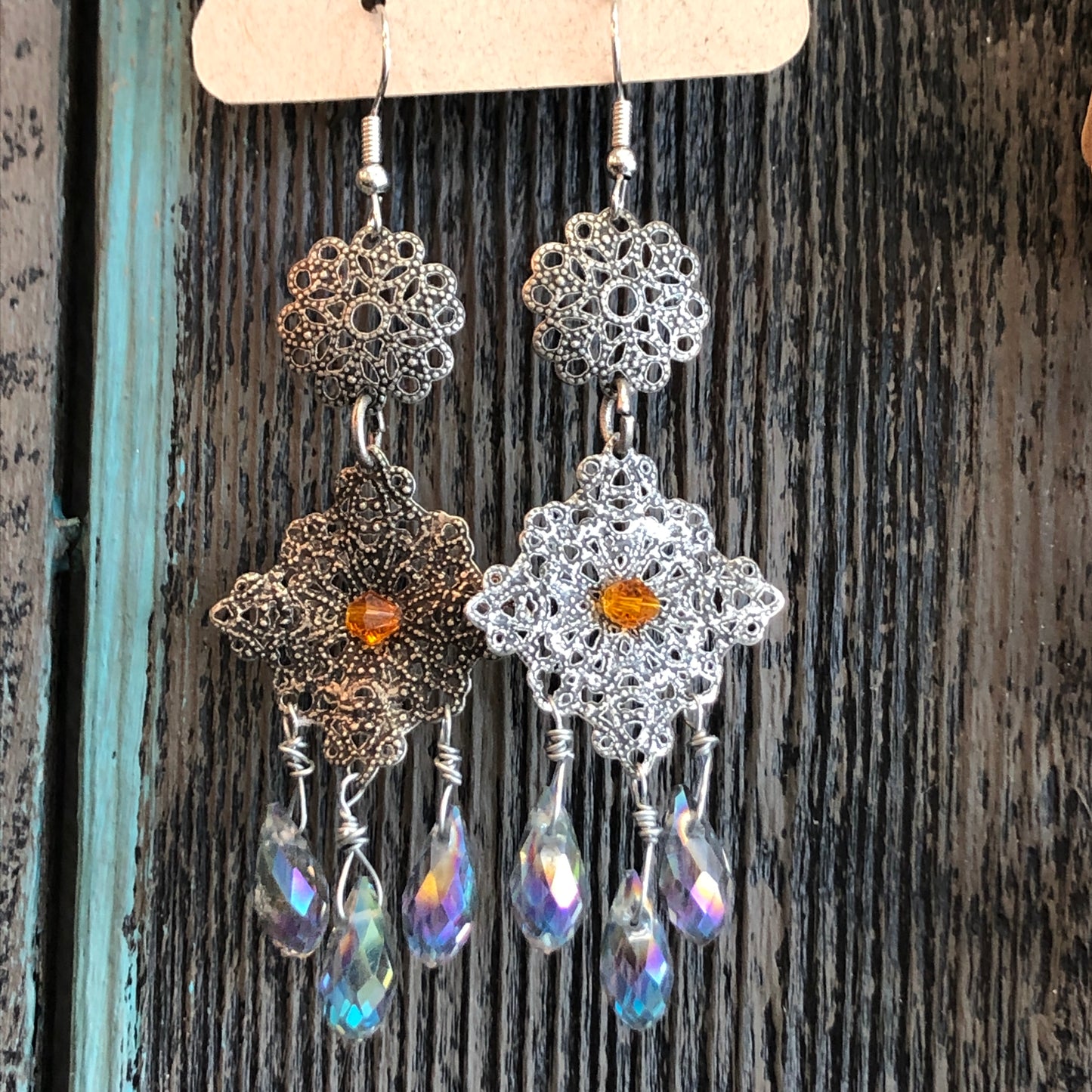 Filigree Silver Tone Dangle Earrings