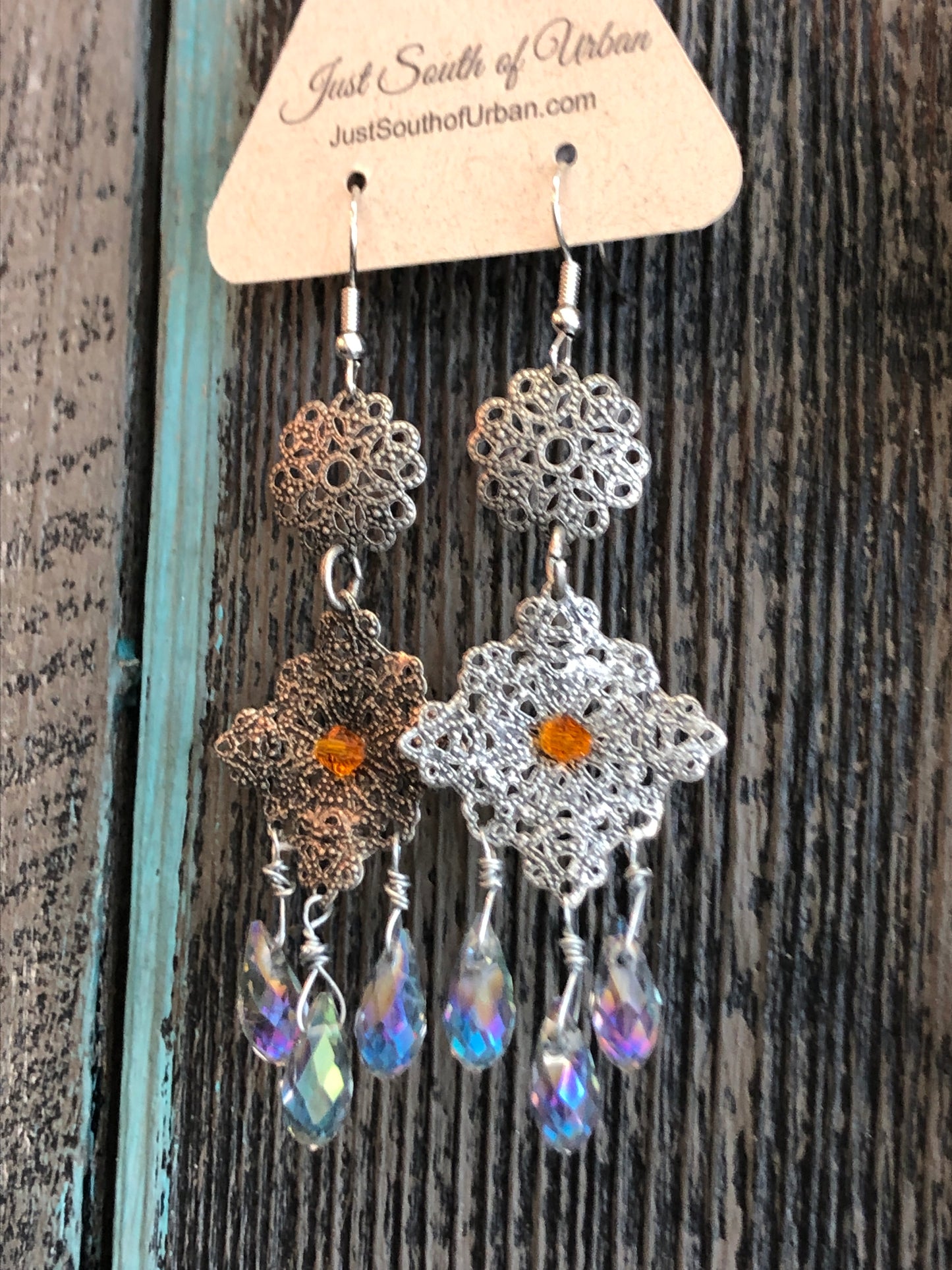 Filigree Silver Tone Dangle Earrings