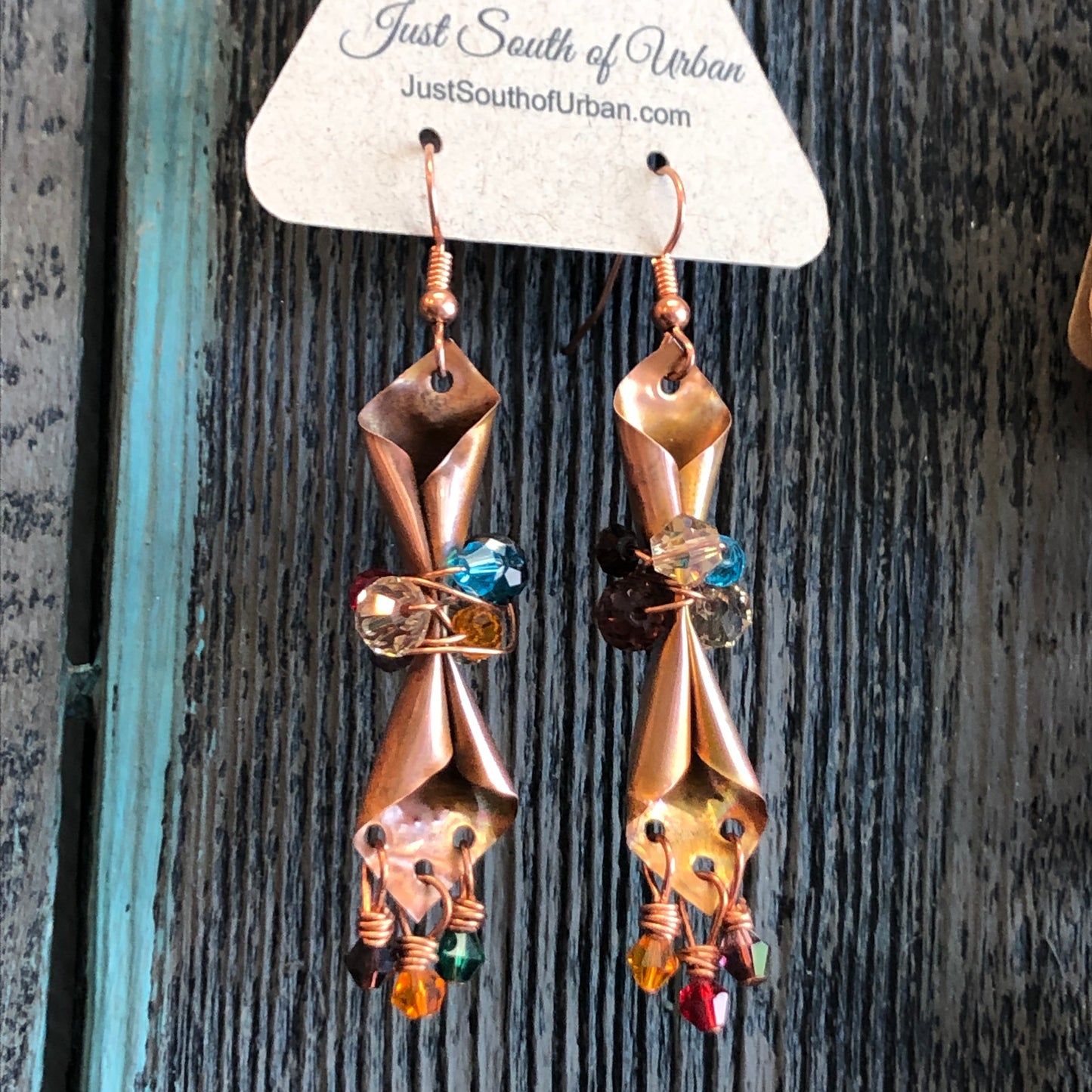 Handmade Copper Metal and Crystal Beaded Earrings