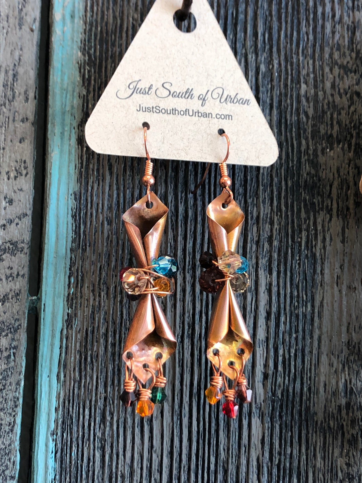 Handmade Copper Metal and Crystal Beaded Earrings
