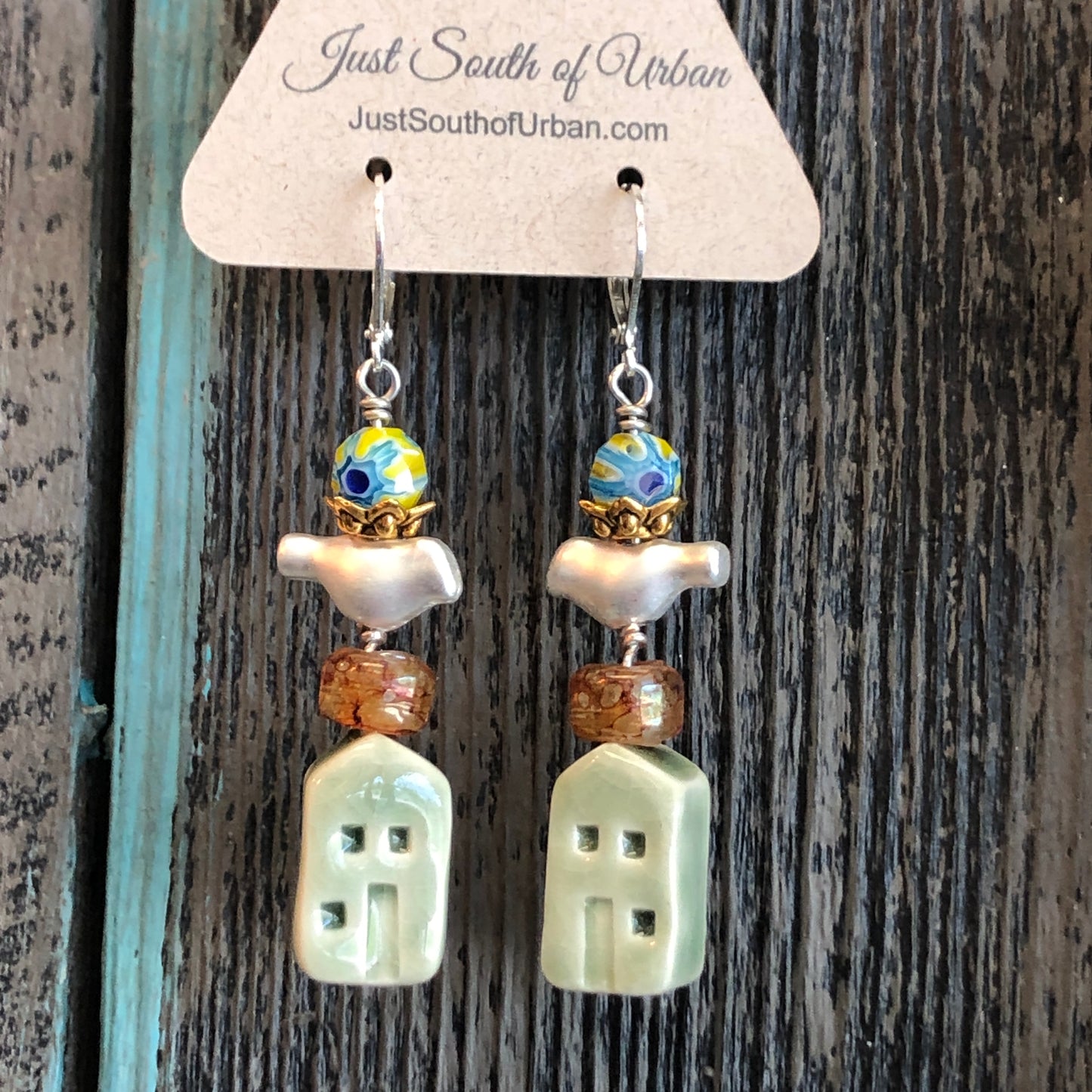 Vintage House and Bird Earrings