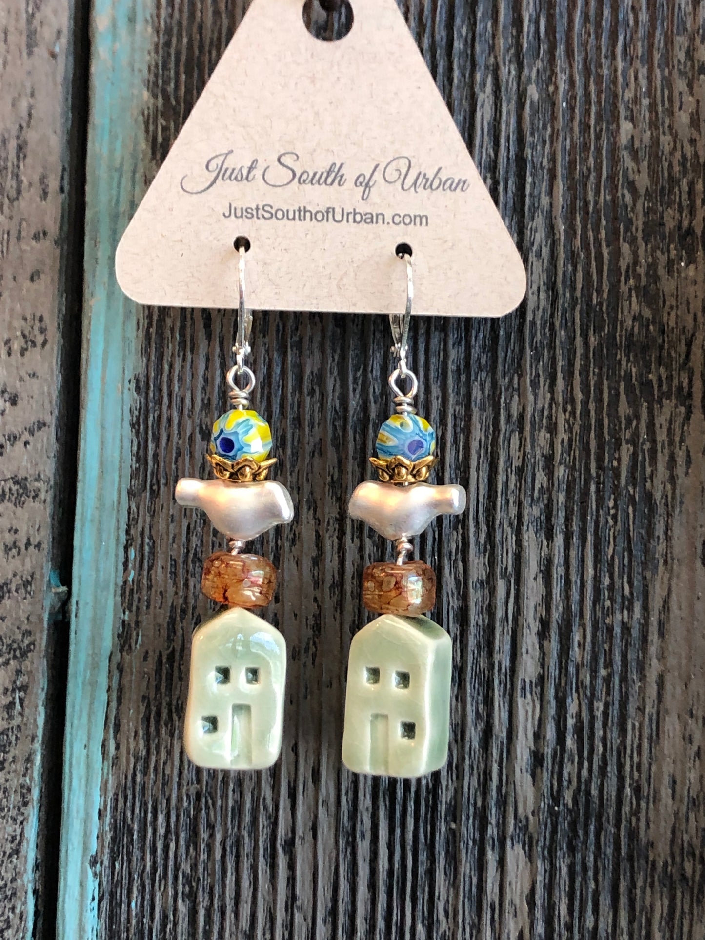 Vintage House and Bird Earrings