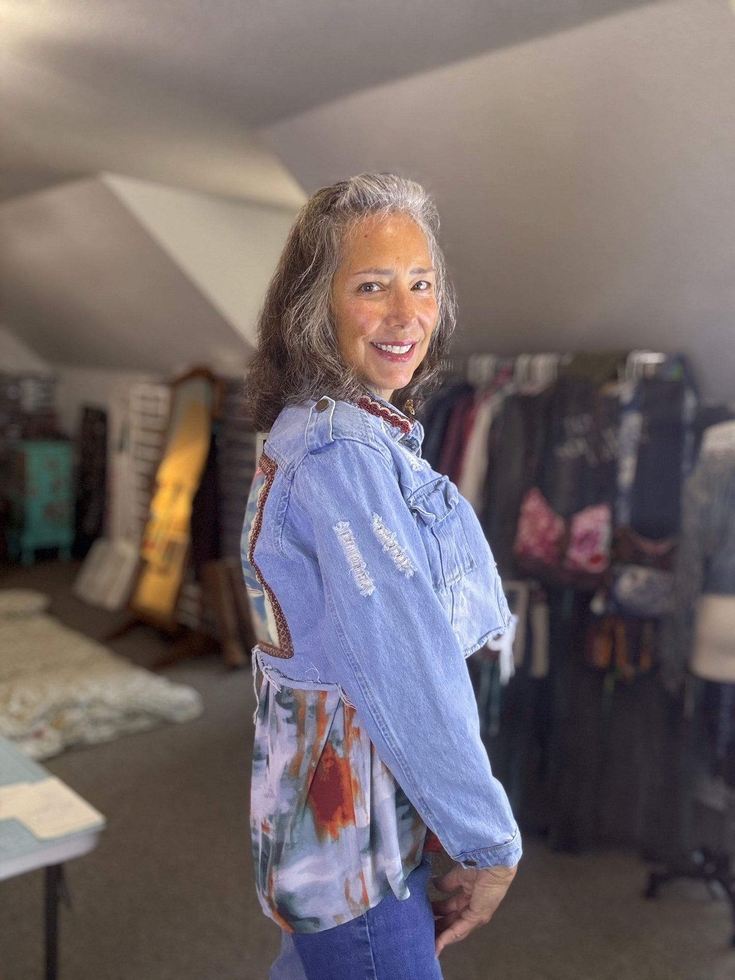 Up-Cycled Denim Jean Jacket, Bolero Style, Retro, Vintage, Fits Size Small and Medium