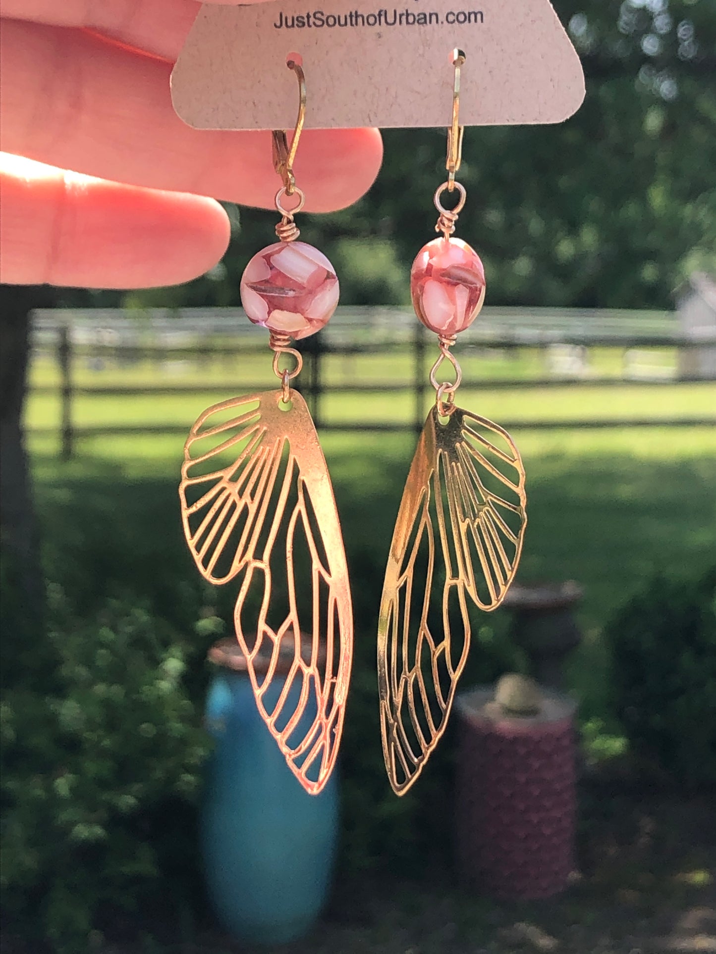 Butterfly Wing Earrings with Shell Beads