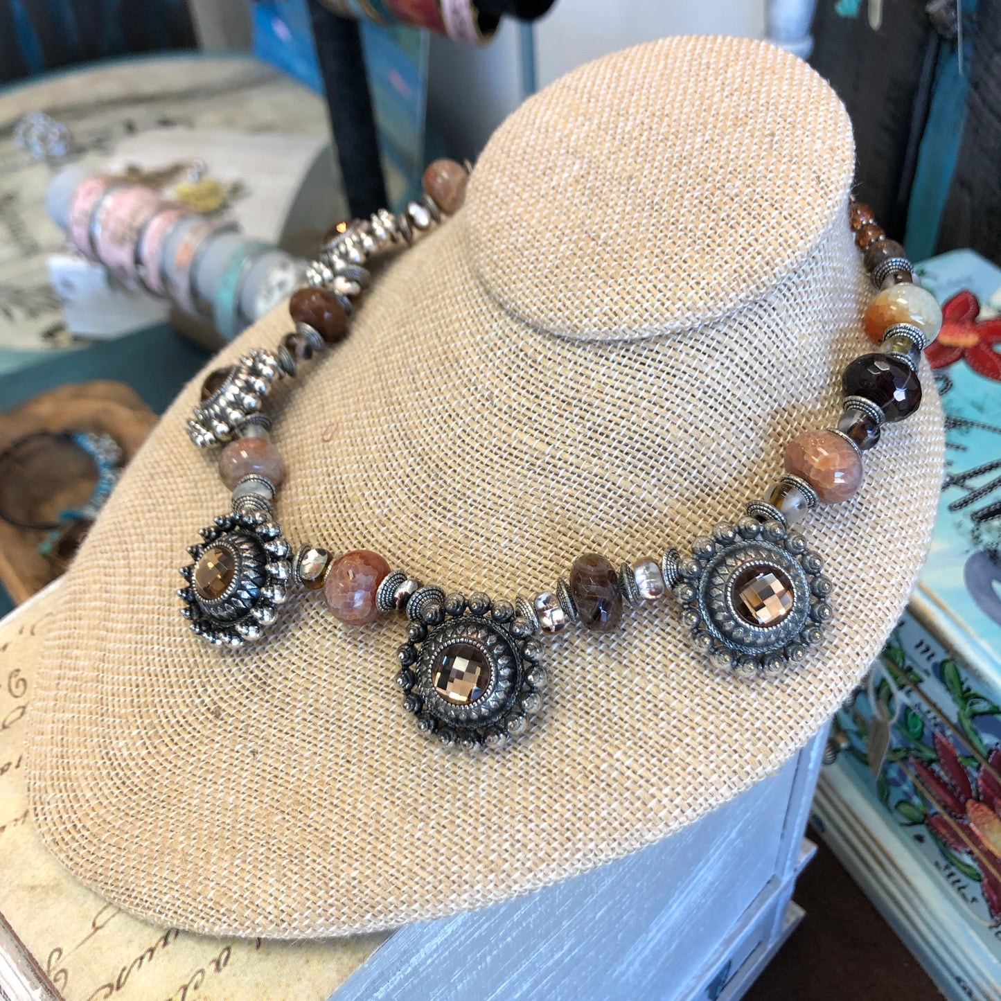 Chunky Western Concho Necklace, 18 Inches, Short Choker Style