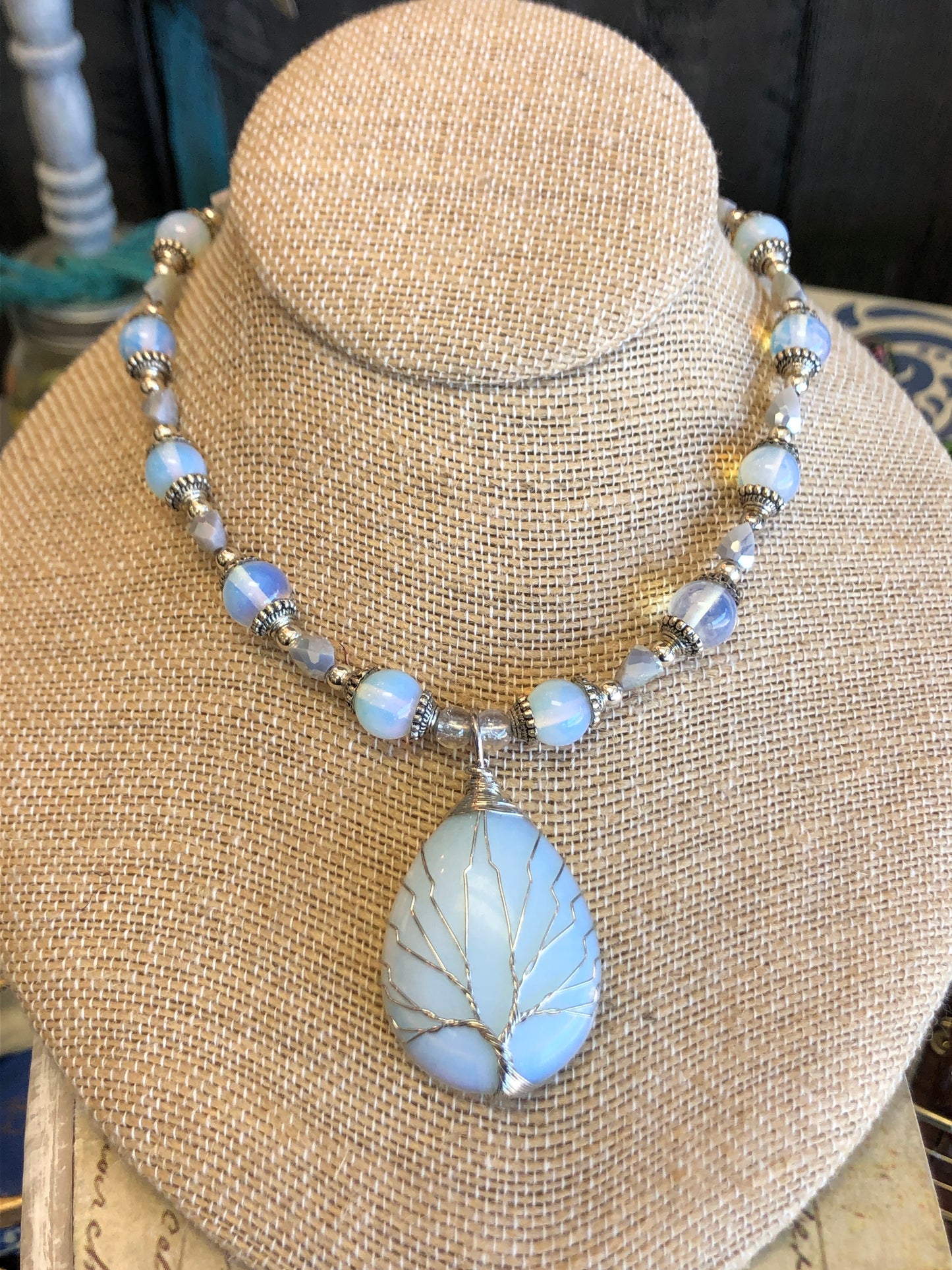 Moonstone Tree Pendant Necklace, 21 Inches Long