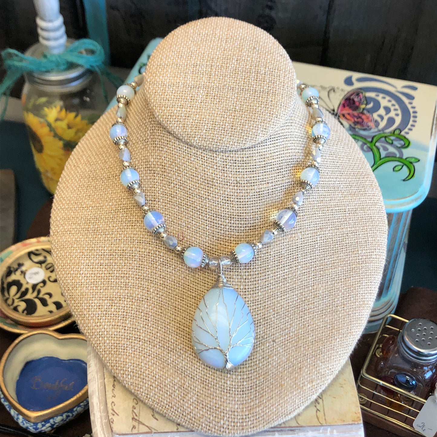 Moonstone Tree Pendant Necklace, 21 Inches Long