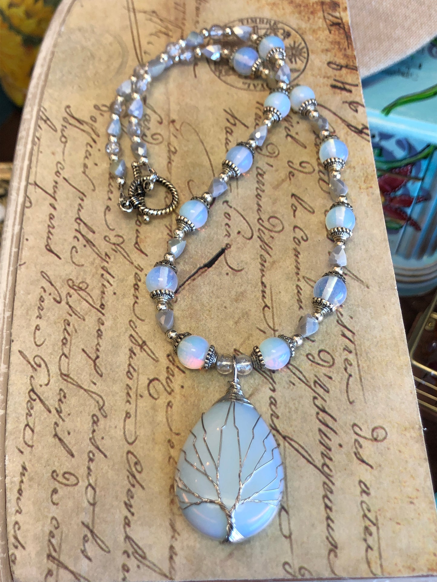 Moonstone Tree Pendant Necklace, 21 Inches Long