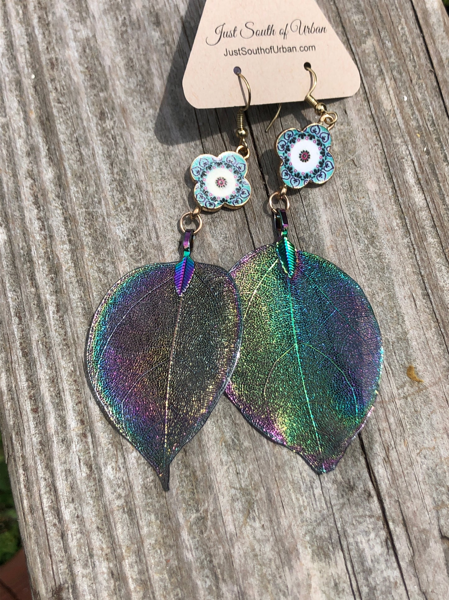 Iridescent Leaf Earrings
