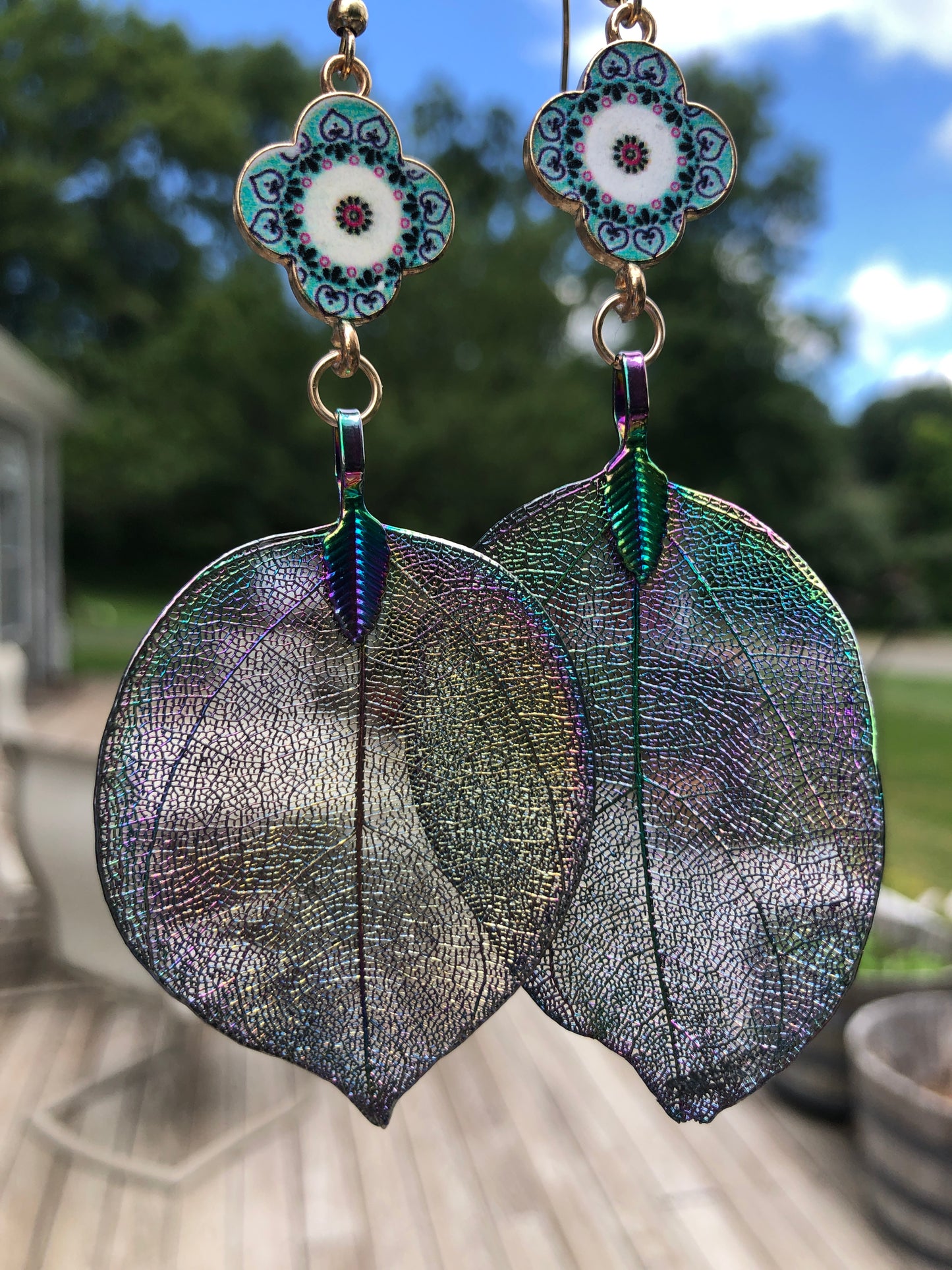 Iridescent Leaf Earrings