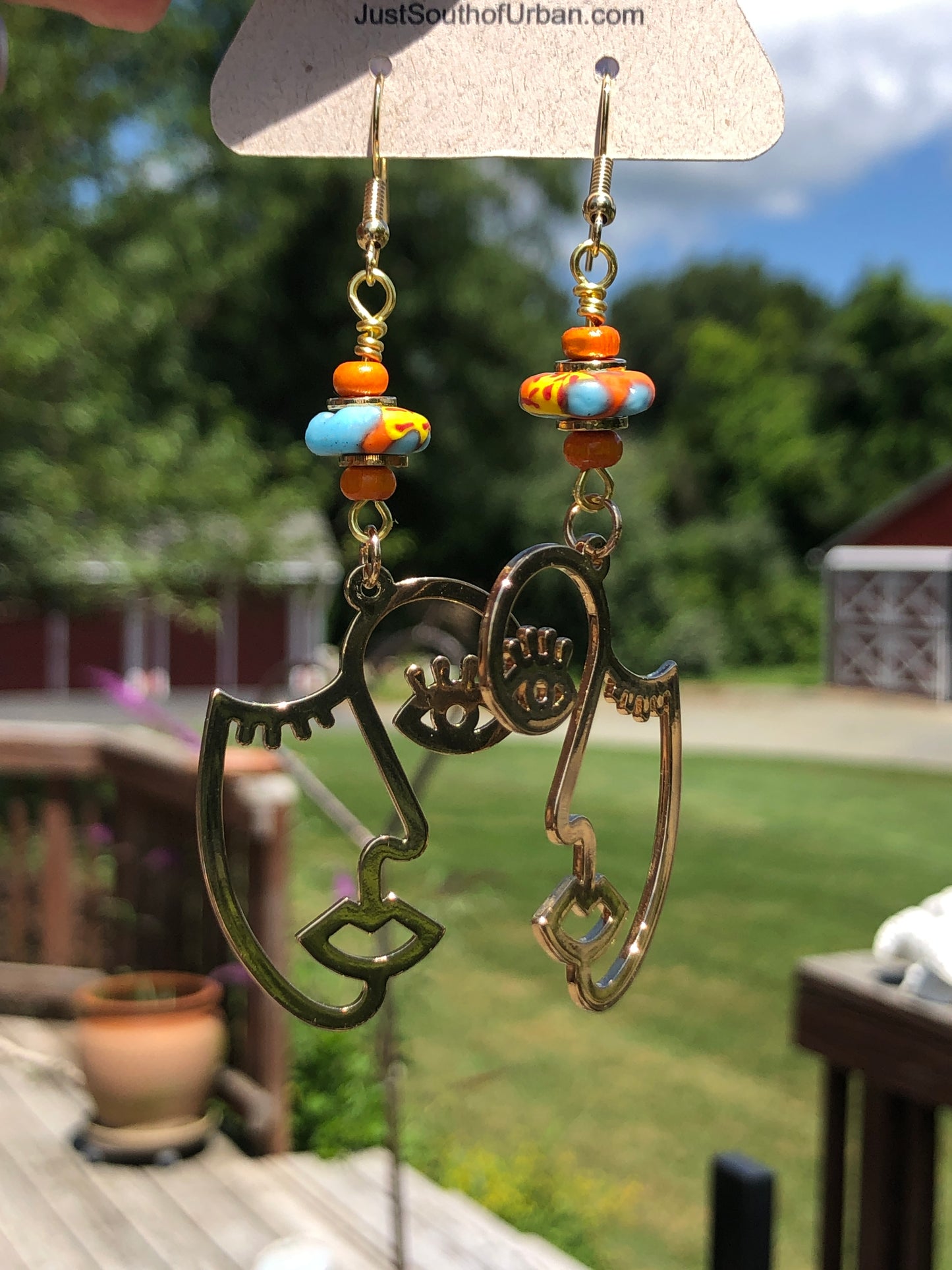 Line Art Face Earrings, Art Deco