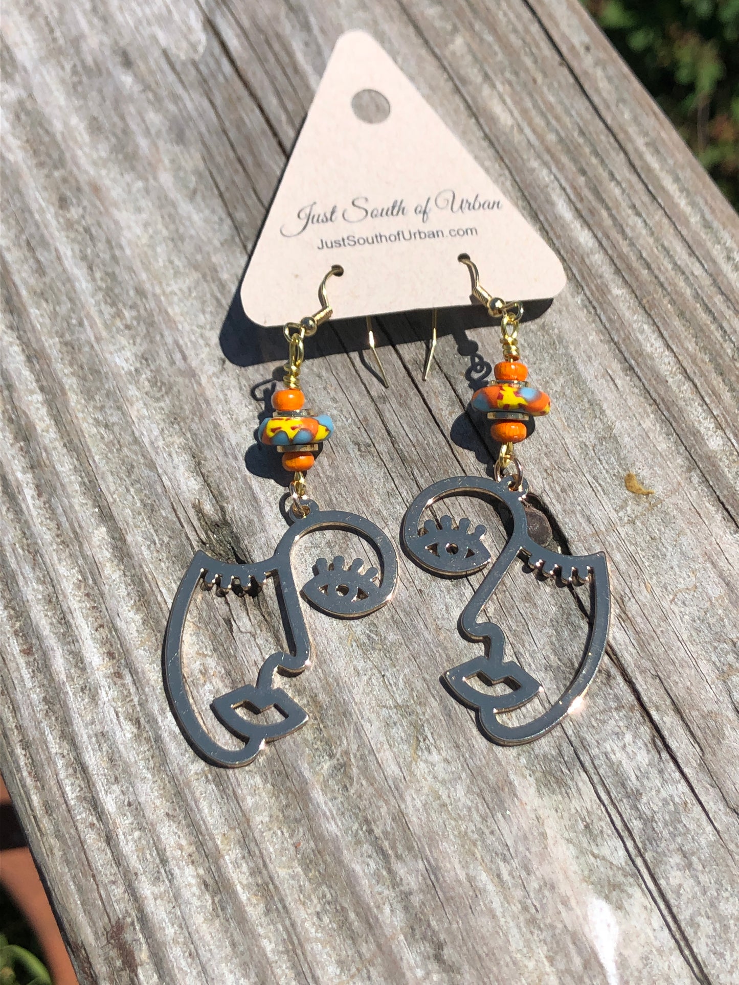 Line Art Face Earrings, Art Deco