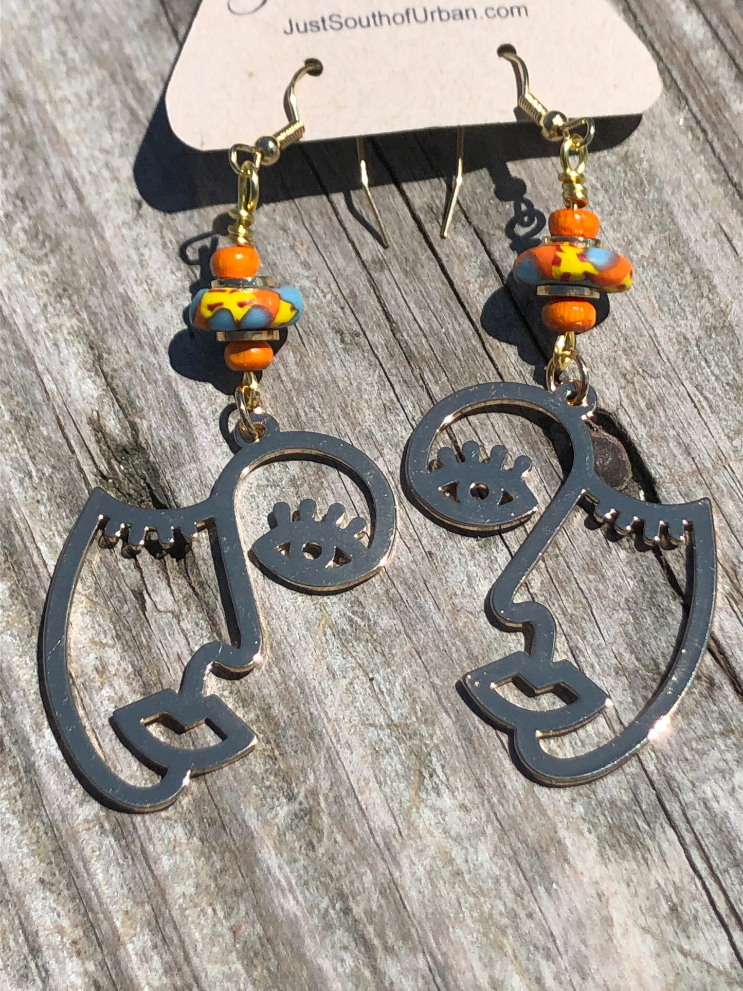 Line Art Face Earrings, Art Deco
