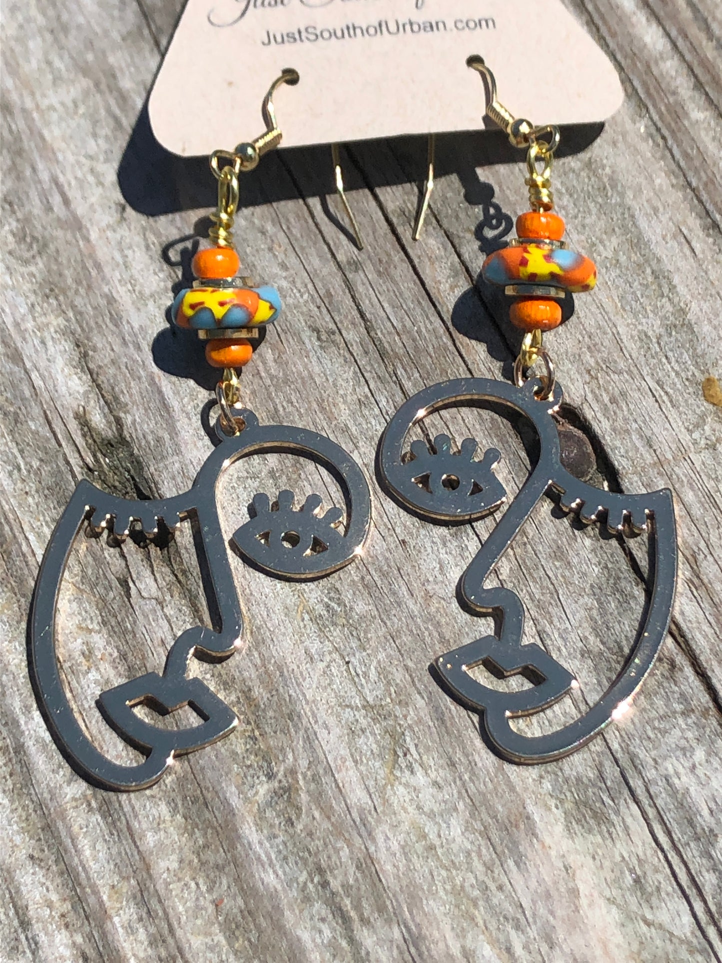 Line Art Face Earrings, Art Deco