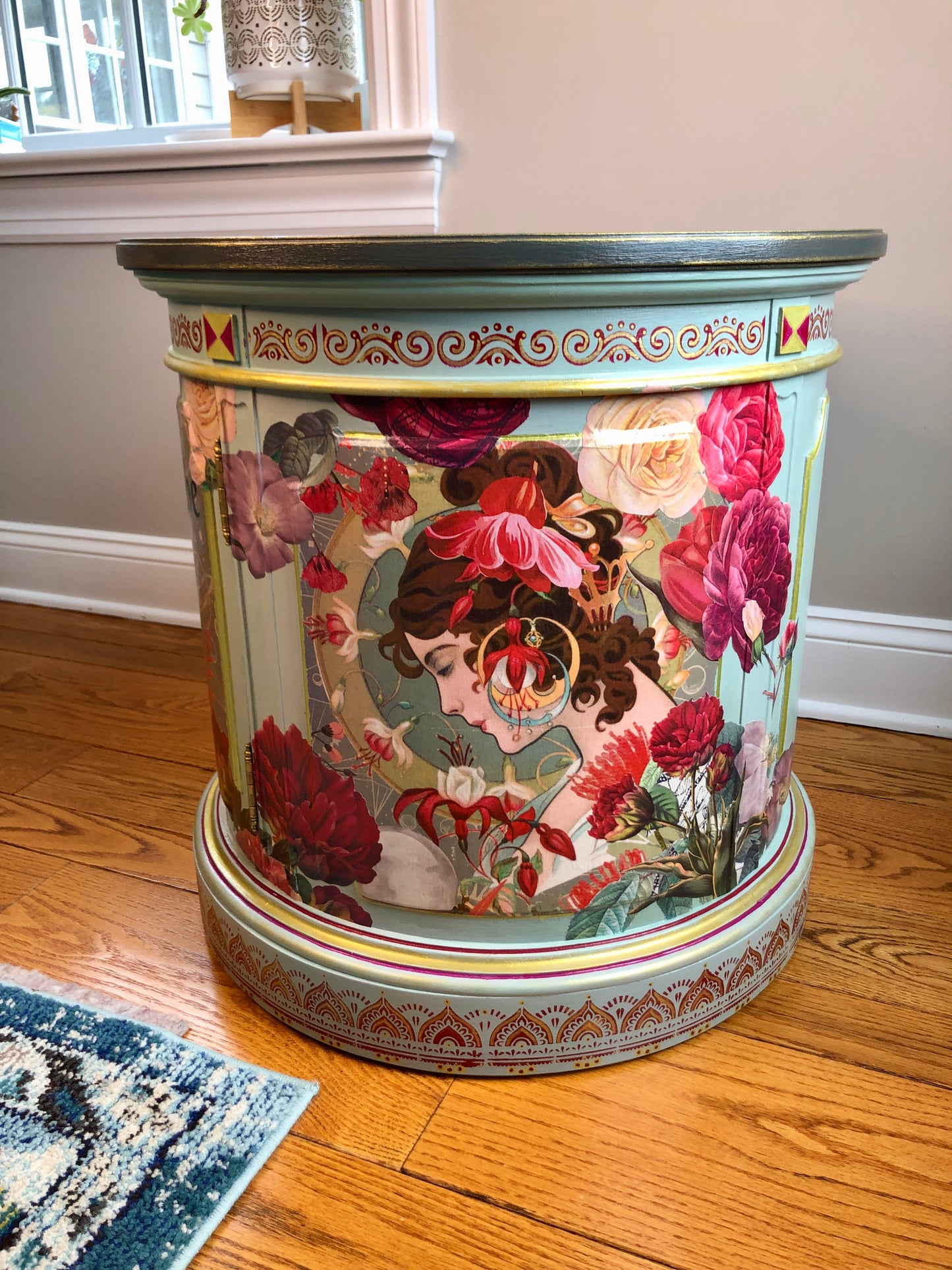 Fortune Favors the Bold! Hand Painted and Decoupaged End Table, Non-Toxic, Plastic Free Paint, Crystal Ball, Fortune Teller, Art Deco