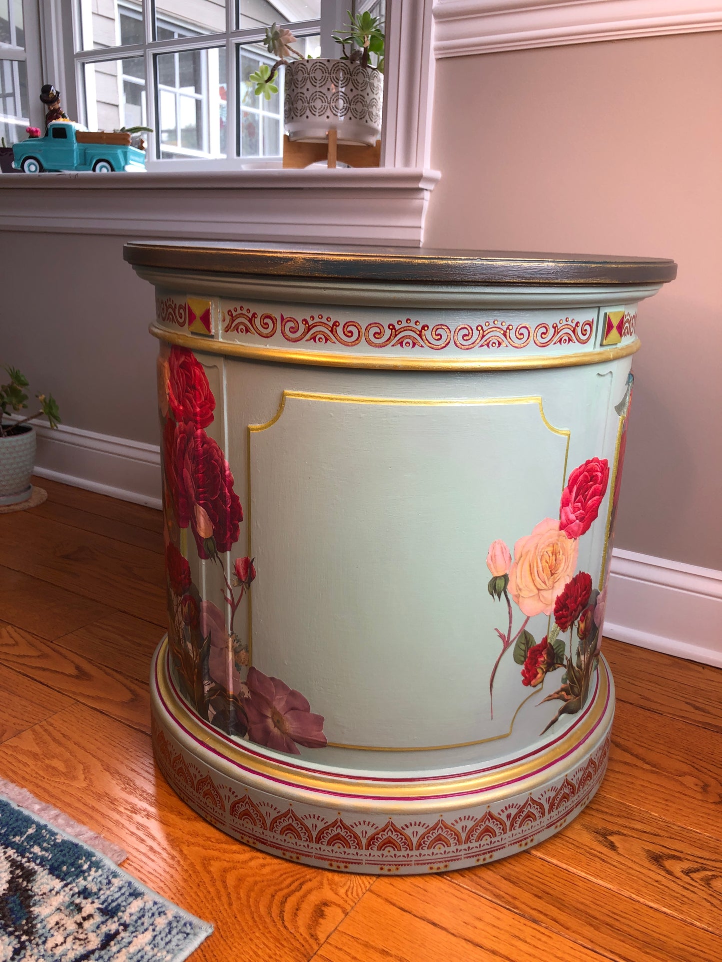 Fortune Favors the Bold! Hand Painted and Decoupaged End Table, Non-Toxic, Plastic Free Paint, Crystal Ball, Fortune Teller, Art Deco