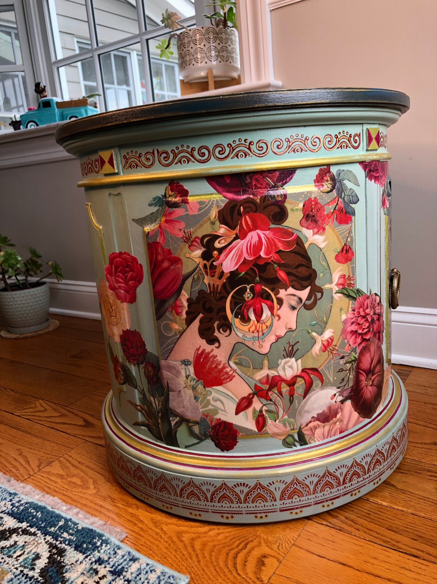 Fortune Favors the Bold! Hand Painted and Decoupaged End Table, Non-Toxic, Plastic Free Paint, Crystal Ball, Fortune Teller, Art Deco