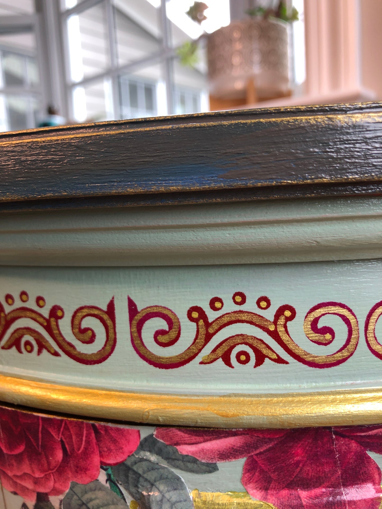 Fortune Favors the Bold! Hand Painted and Decoupaged End Table, Non-Toxic, Plastic Free Paint, Crystal Ball, Fortune Teller, Art Deco
