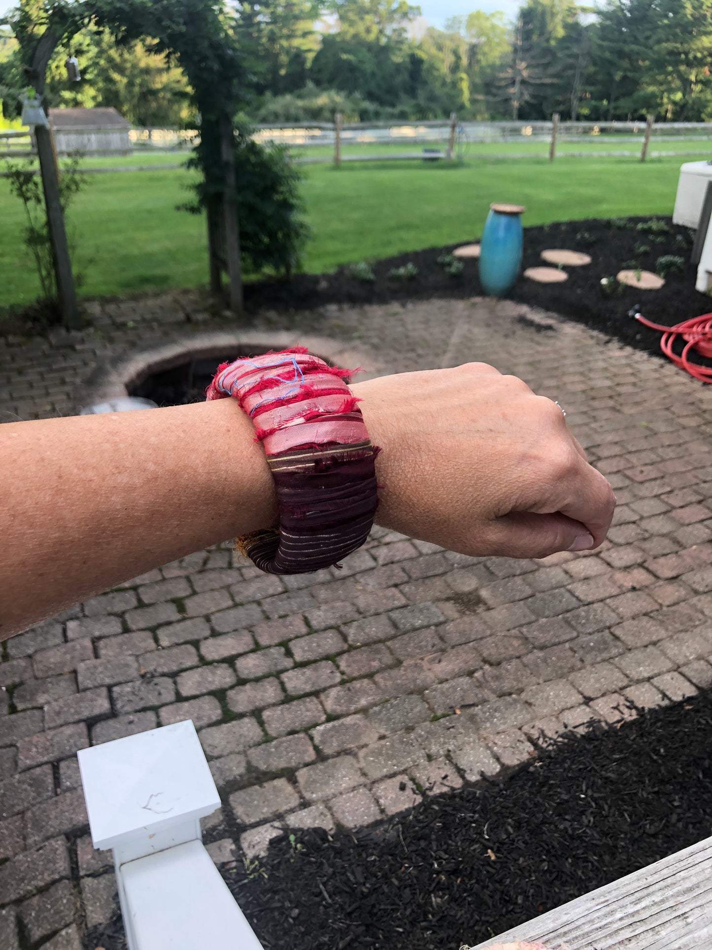 I'm A Little Bit Boho! Sari Ribbon and Wood Bracelets, Bangles, Large, Fabric, Bohemian Jewelry