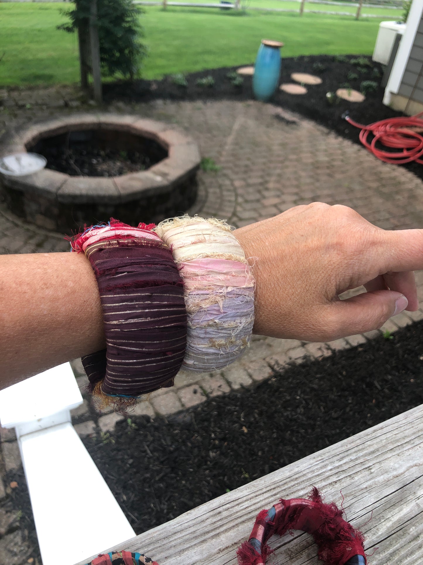 I'm A Little Bit Boho! Sari Ribbon and Wood Bracelets, Bangles, Large, Fabric, Bohemian Jewelry