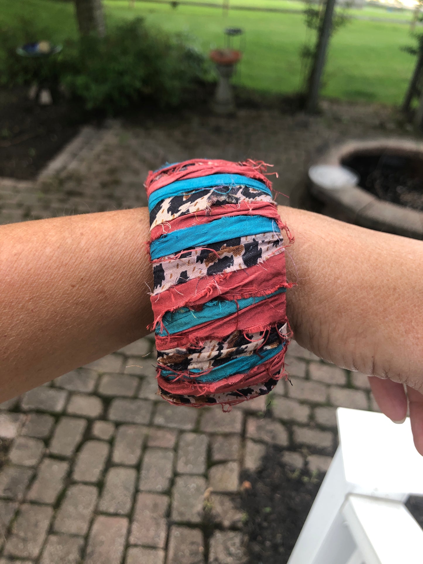 I'm A Little Bit Boho! Sari Ribbon and Wood Bracelets, Bangles, Large, Fabric, Bohemian Jewelry