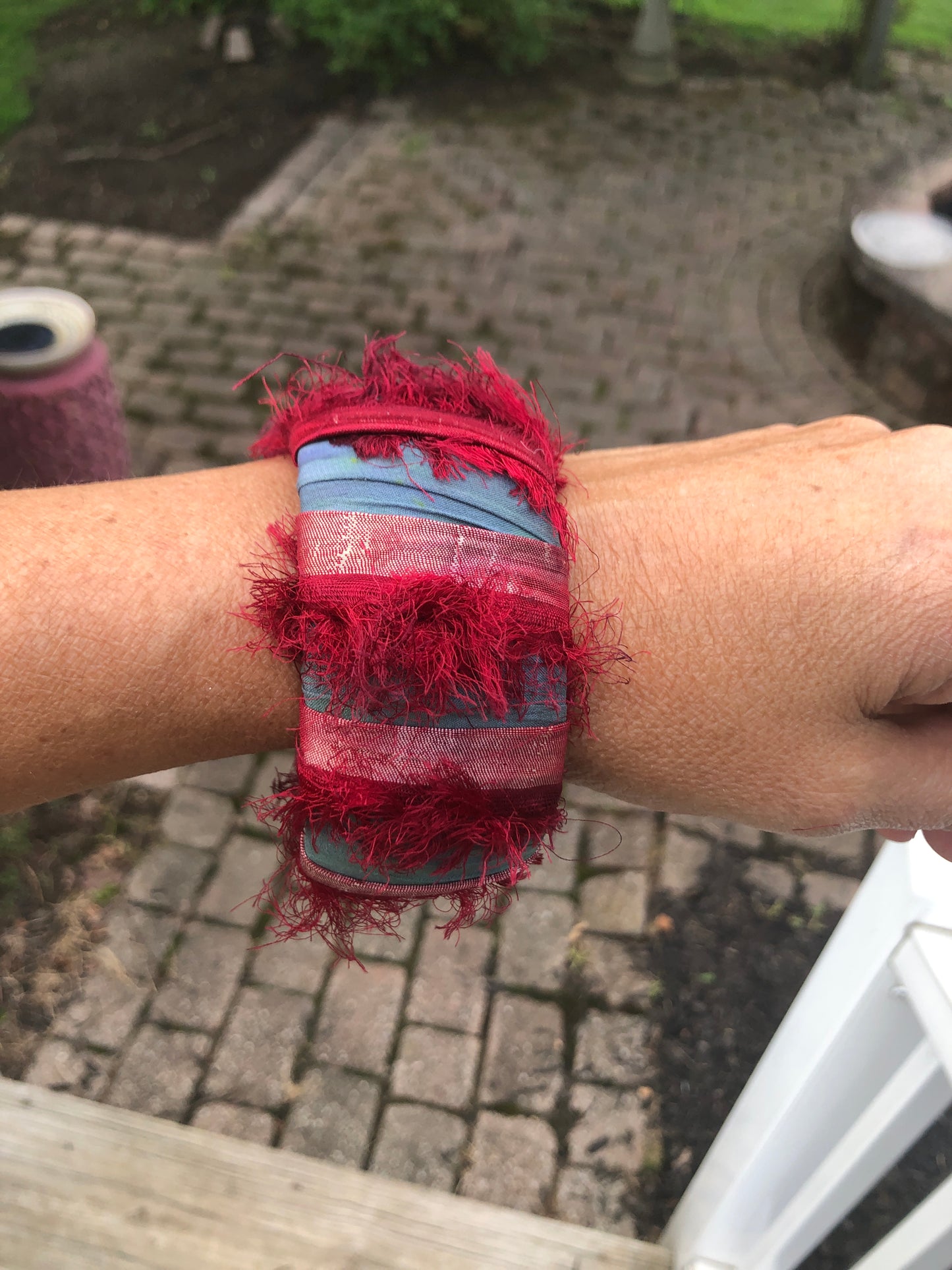 I'm A Little Bit Boho! Sari Ribbon and Wood Bracelets, Bangles, Large, Fabric, Bohemian Jewelry