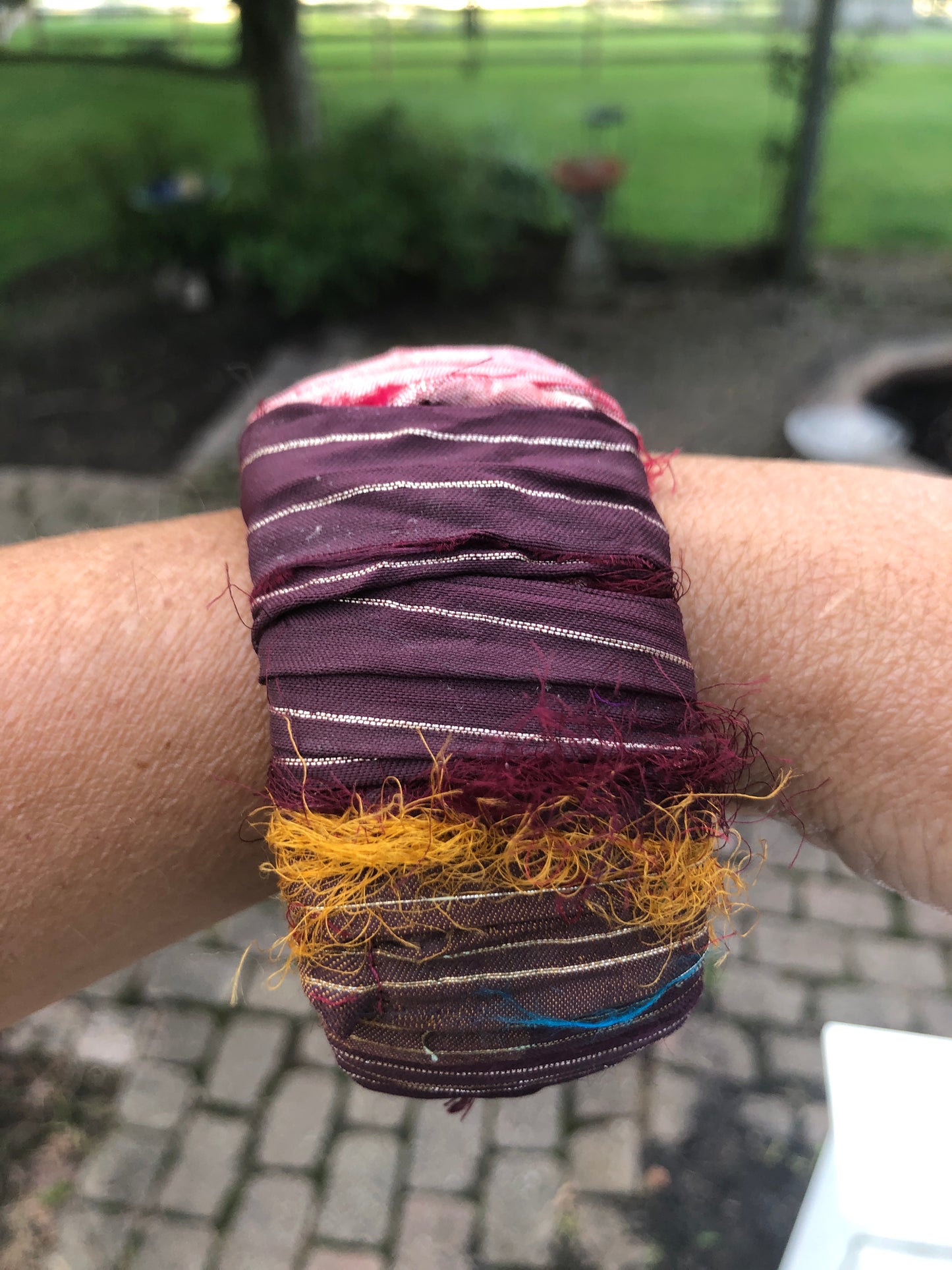 I'm A Little Bit Boho! Sari Ribbon and Wood Bracelets, Bangles, Large, Fabric, Bohemian Jewelry