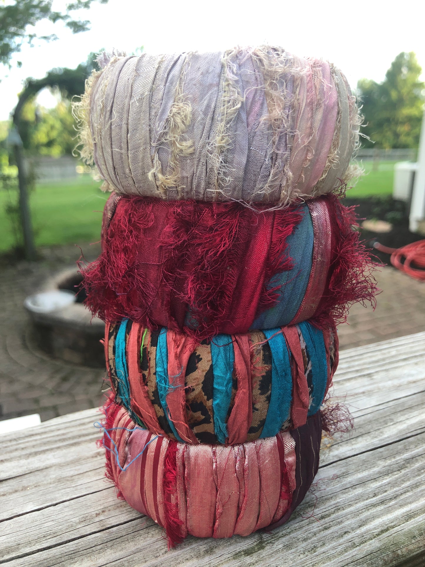 I'm A Little Bit Boho! Sari Ribbon and Wood Bracelets, Bangles, Large, Fabric, Bohemian Jewelry