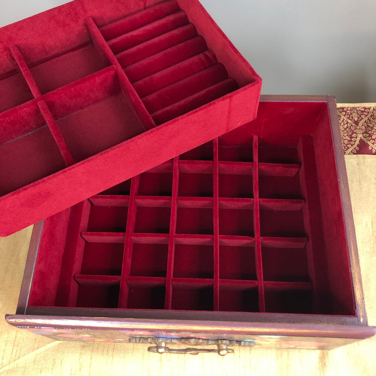 Bohemian Plum Floral Jewelry Box, Jewelry Tray, Small Table Top, Jewelry Organizer, Red Velvet