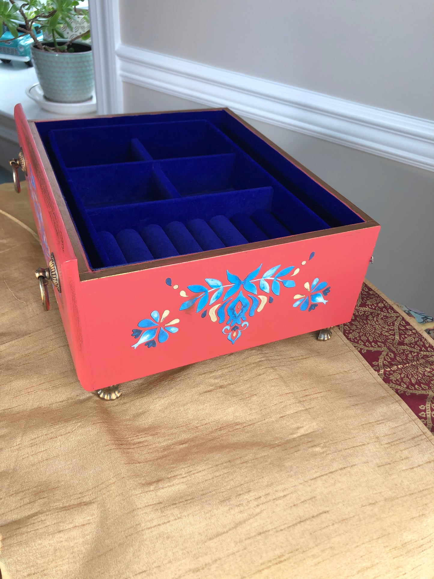 Royal Harvest Grab and Go Jewelry Tray, Small Table Top, Jewelry Organizer, Red Velvet, Jewelry Box