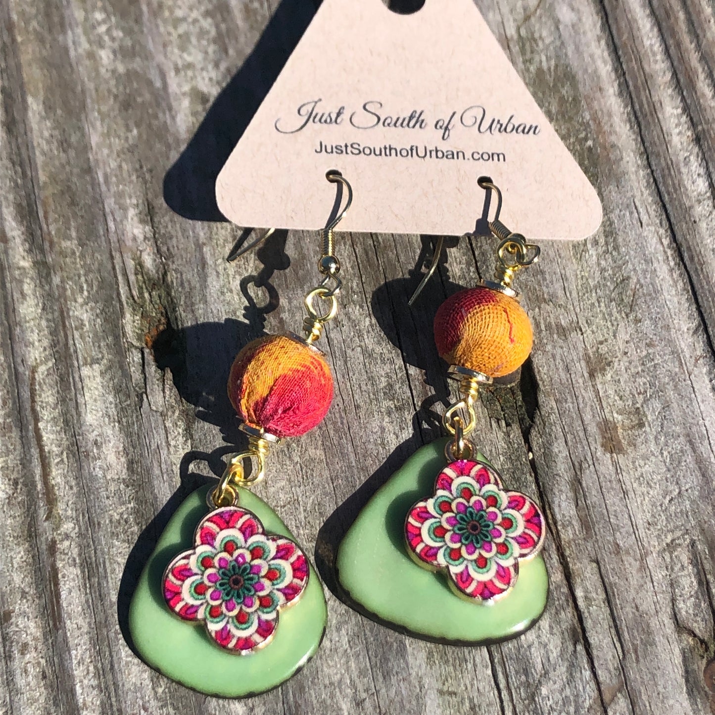 Tagua Nut, Bohemian Charm and Fabric from India Earrings